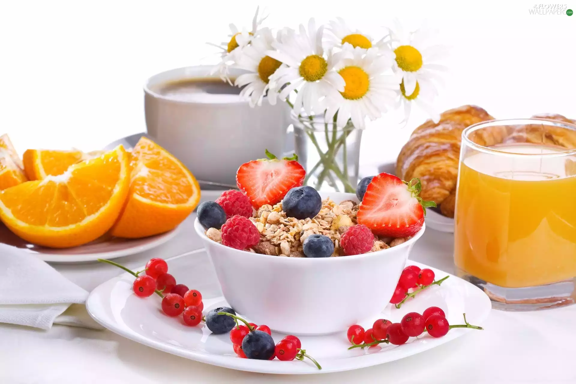 orange, Fruits, juice, cup, daisy, food, Flowers, bouquet, plate