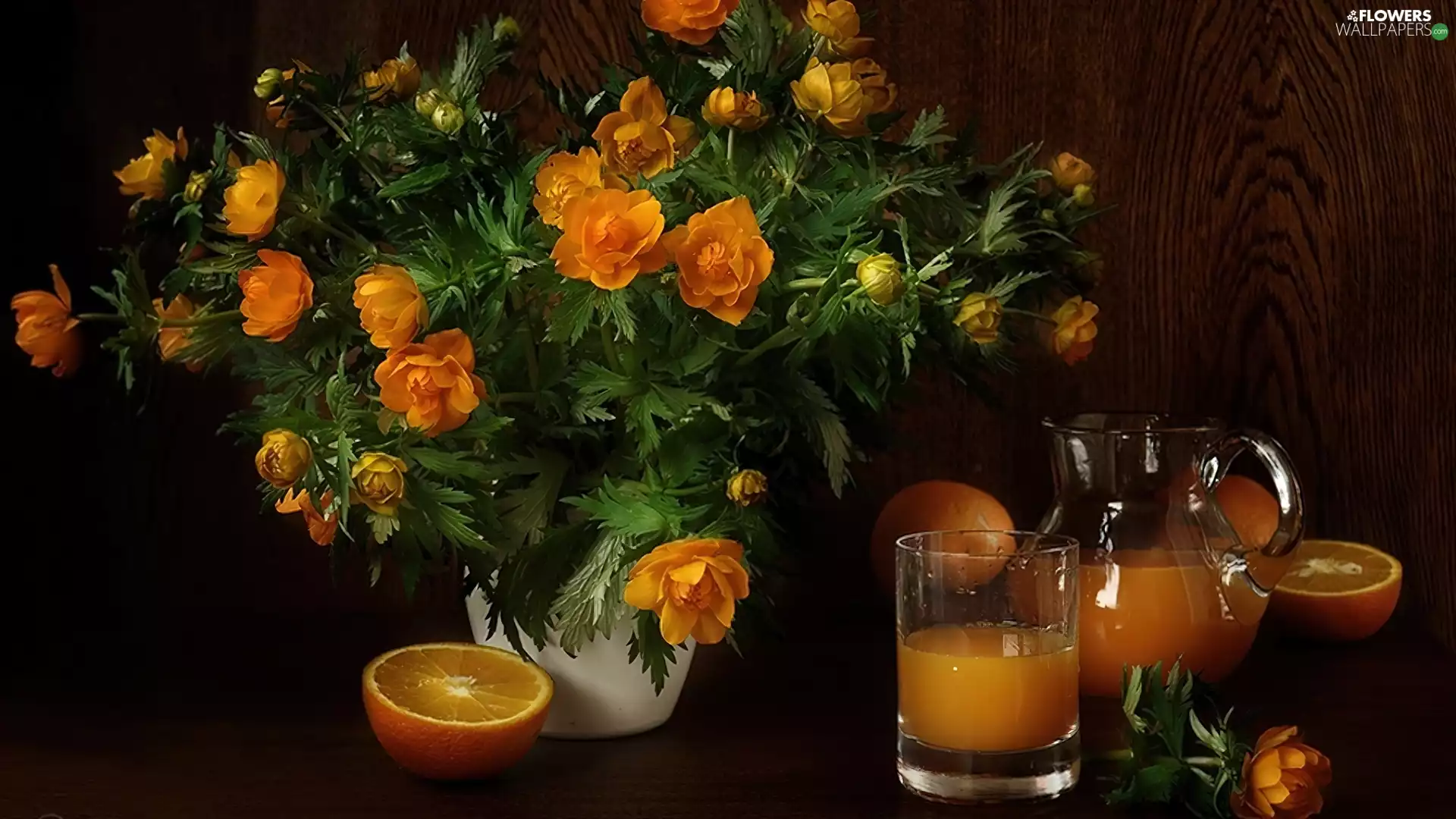 orange, juice, orange, flowers, bouquet