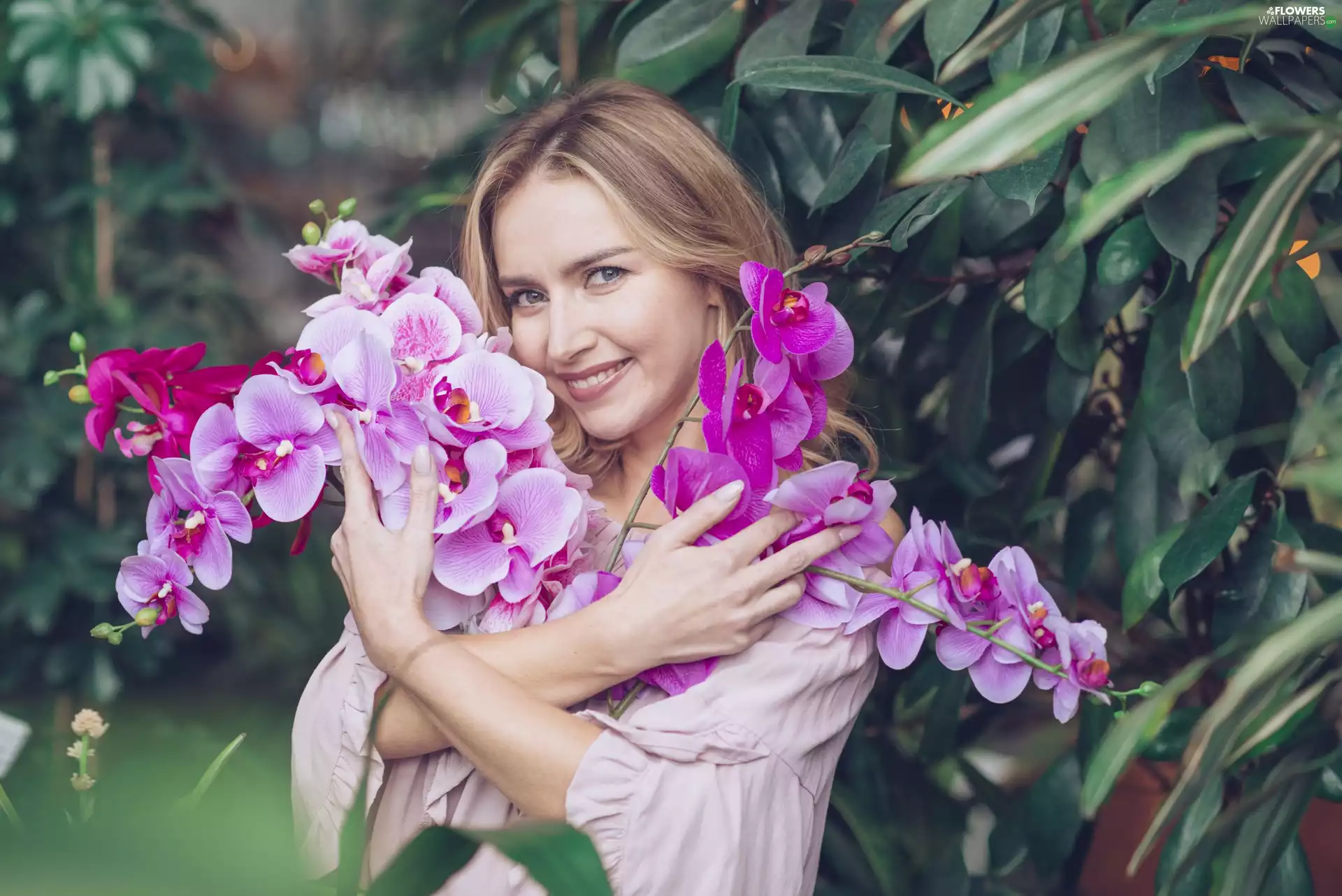 Smile, Women, orchid, orchids, Flowers, Blonde