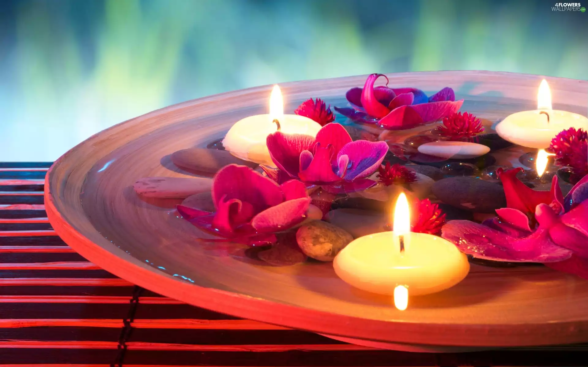 Spa, orchids, Candles, decoration, Flowers