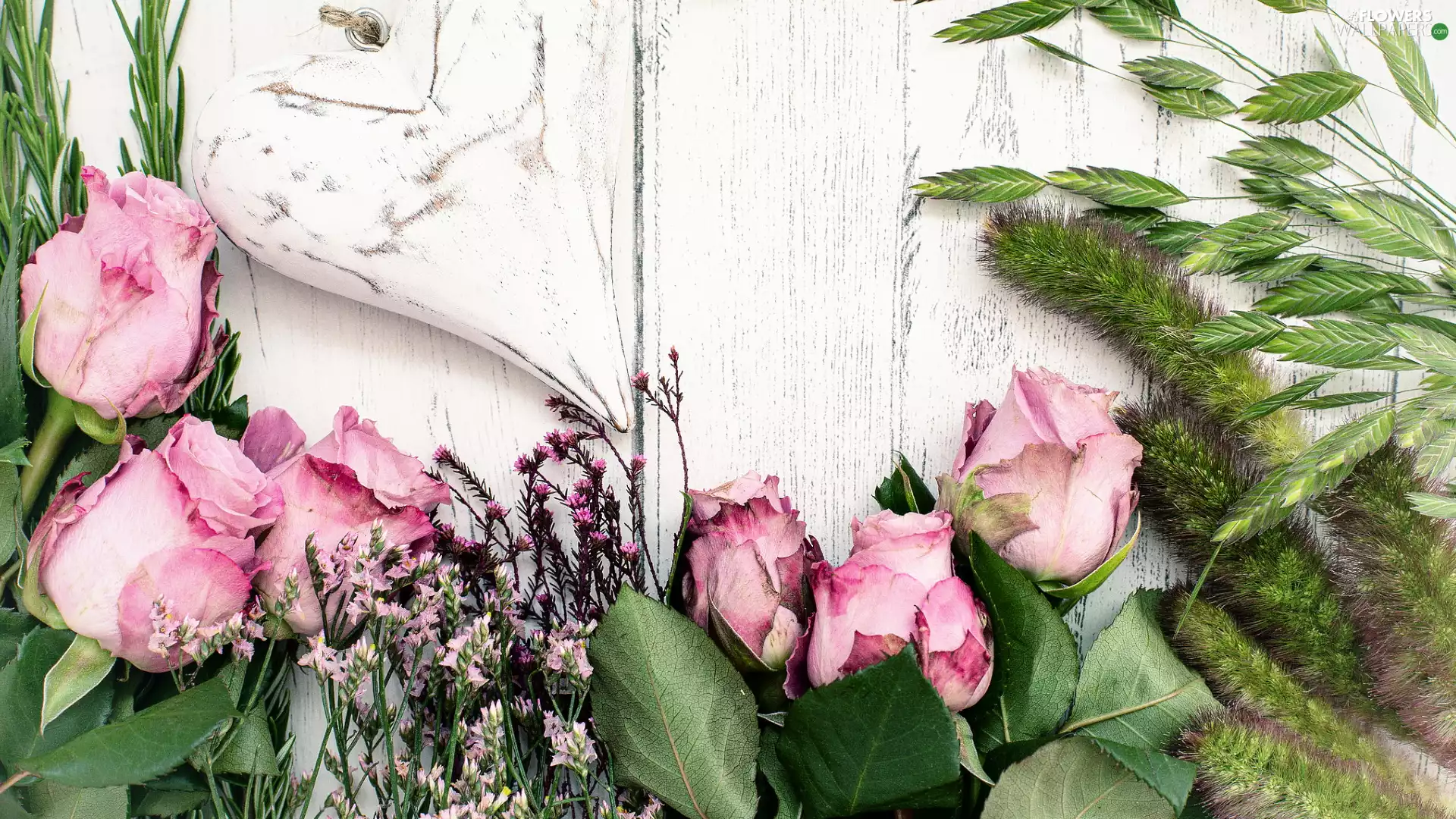 grass, roses, boarding, ornamental, Pink, Heart, composition