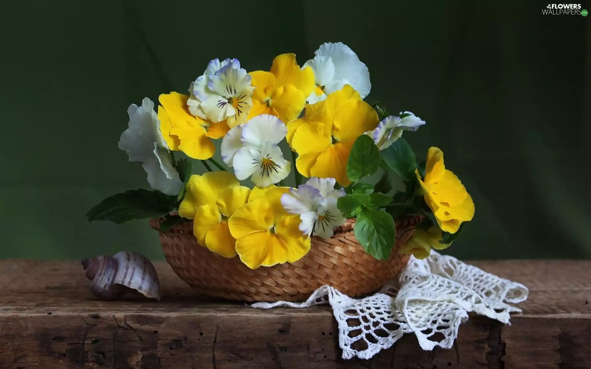 pansies, composition, basket