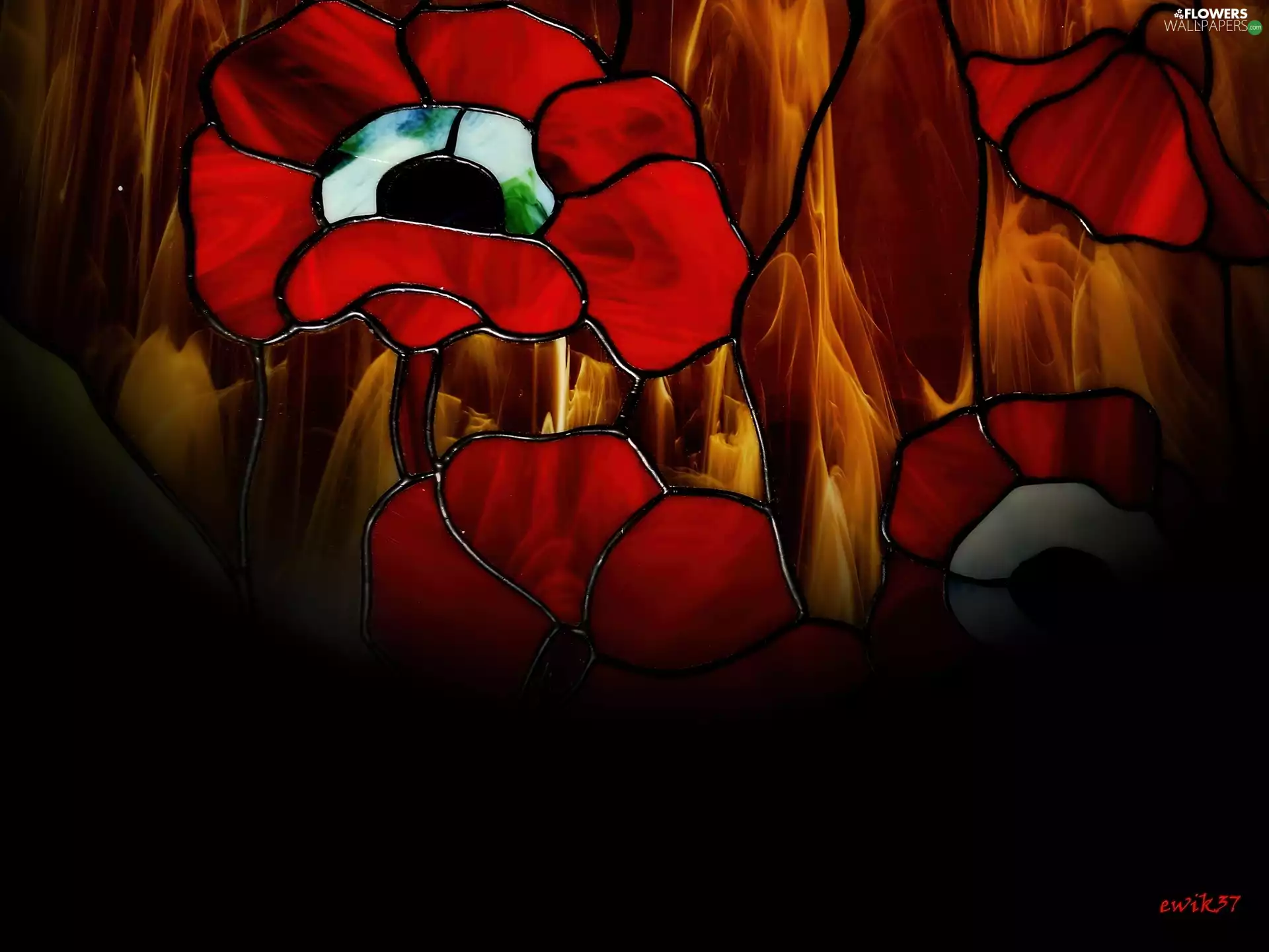 papavers, stained glass