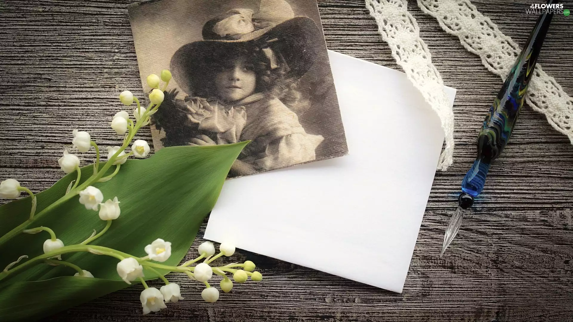 card, pen, lilies, photography, Flowers