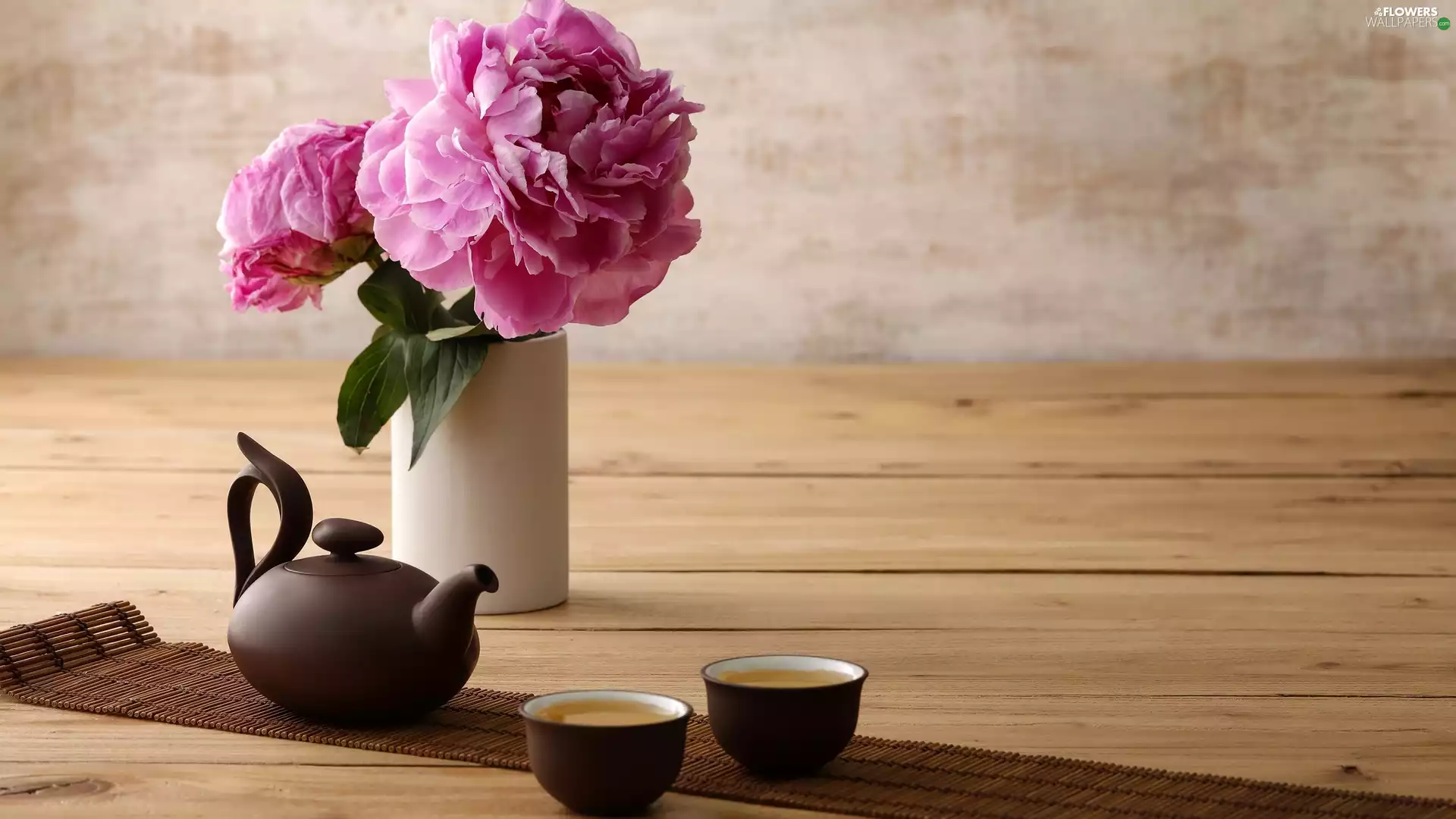 vase, teapot, tea, Peonies