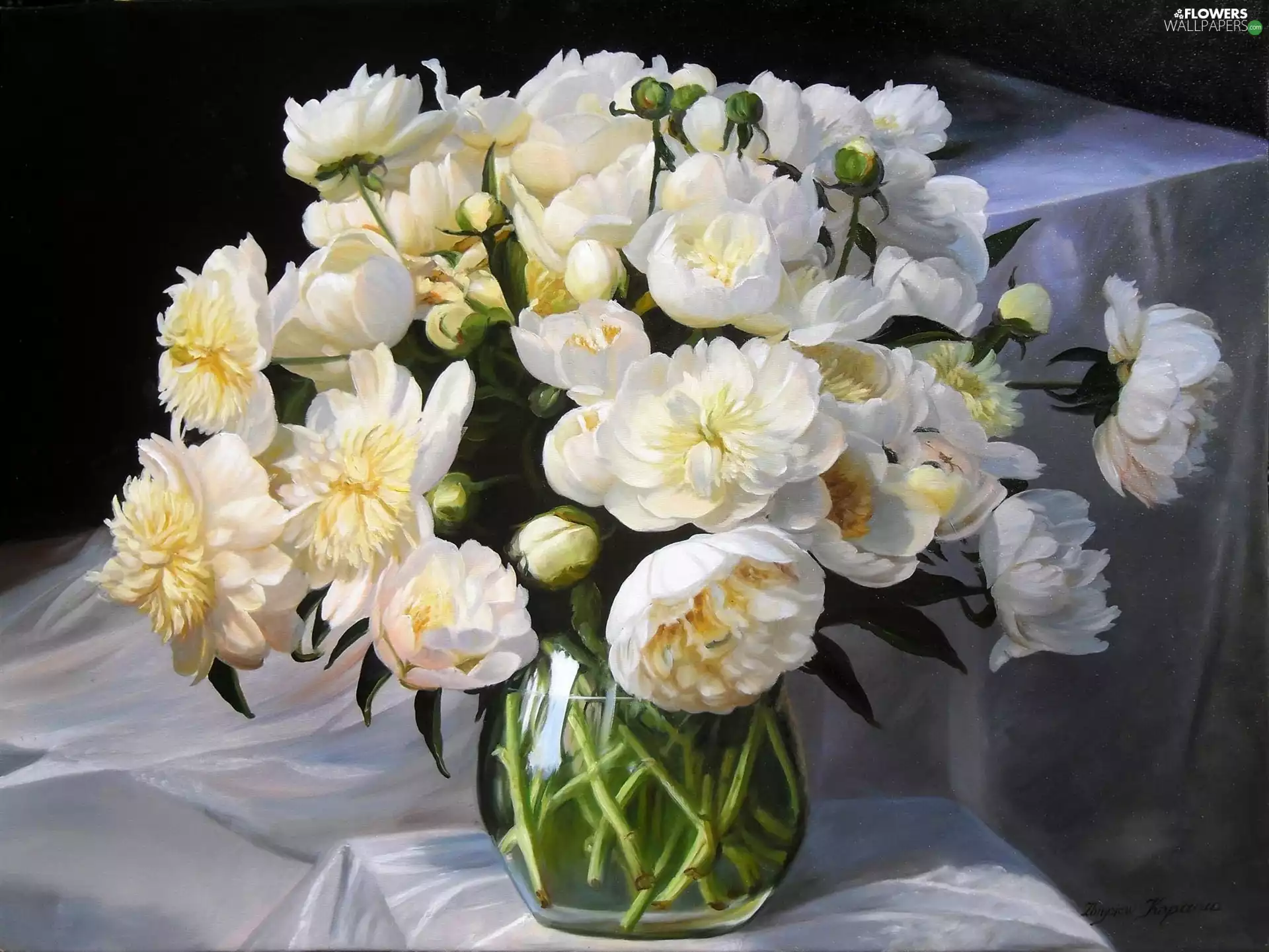 bouquet, Zbigniew Kopania, picture, Peonies, painting
