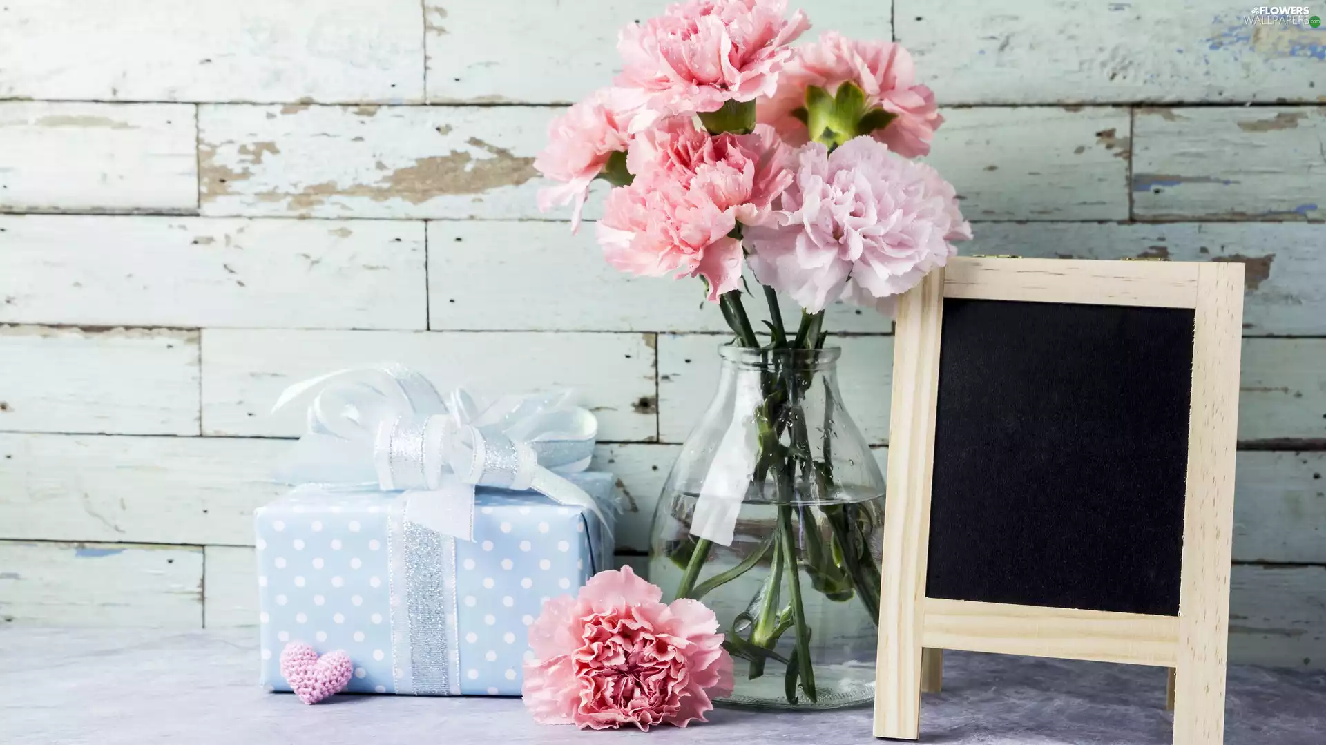Present, plate, Clove Pink, Vase, Flowers