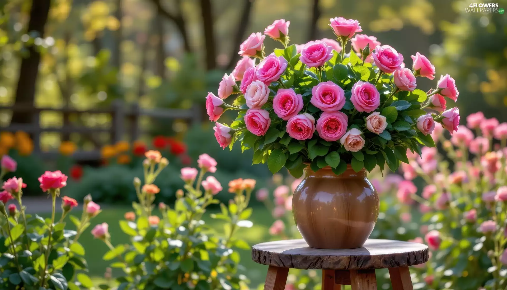 Flowers, roses, Vase, Pink
