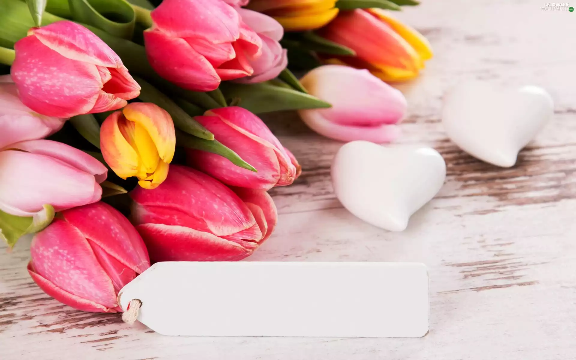 Tulips, hearts, composition, Pink