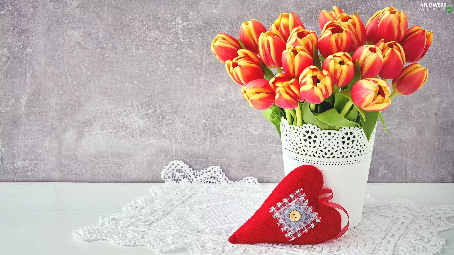 Tulips, Heart, napkin, pot