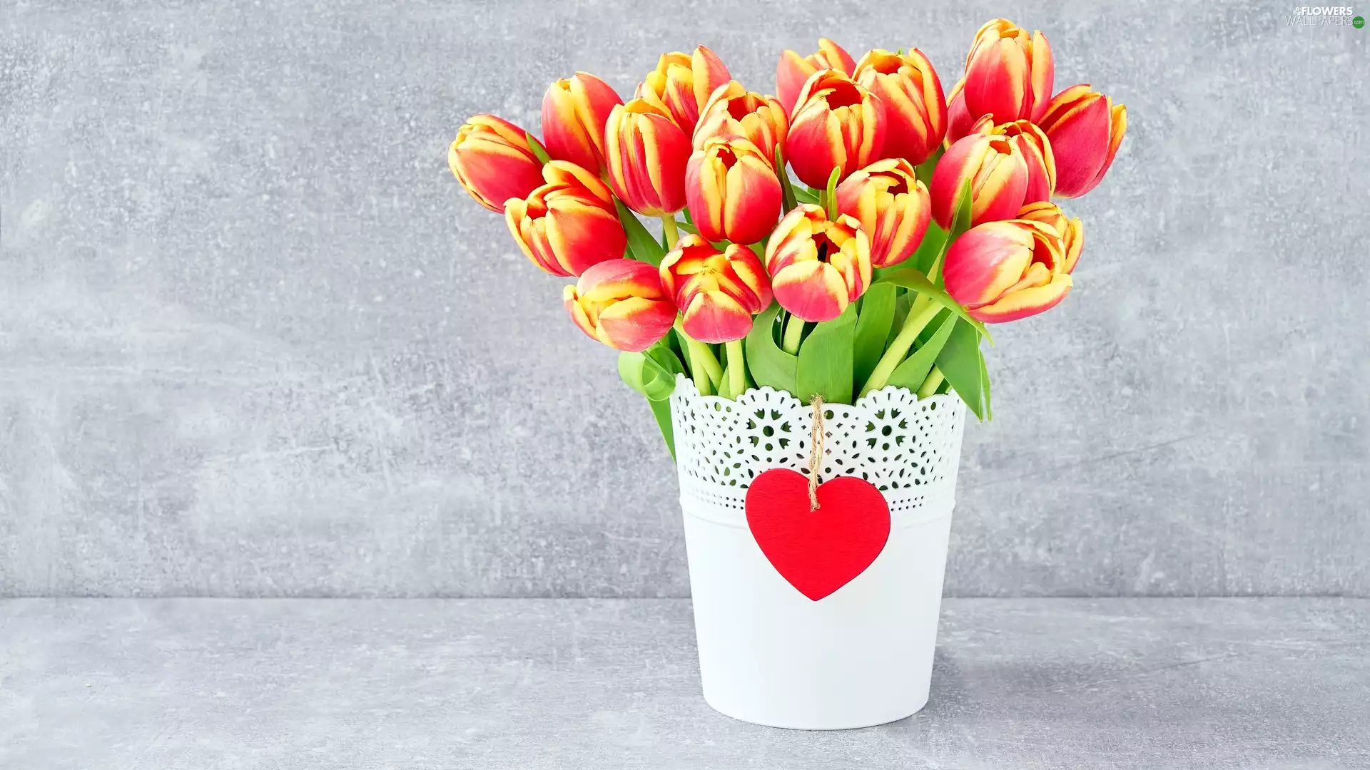 Heart, Pendant, Tulips, pot, Red-Yellow