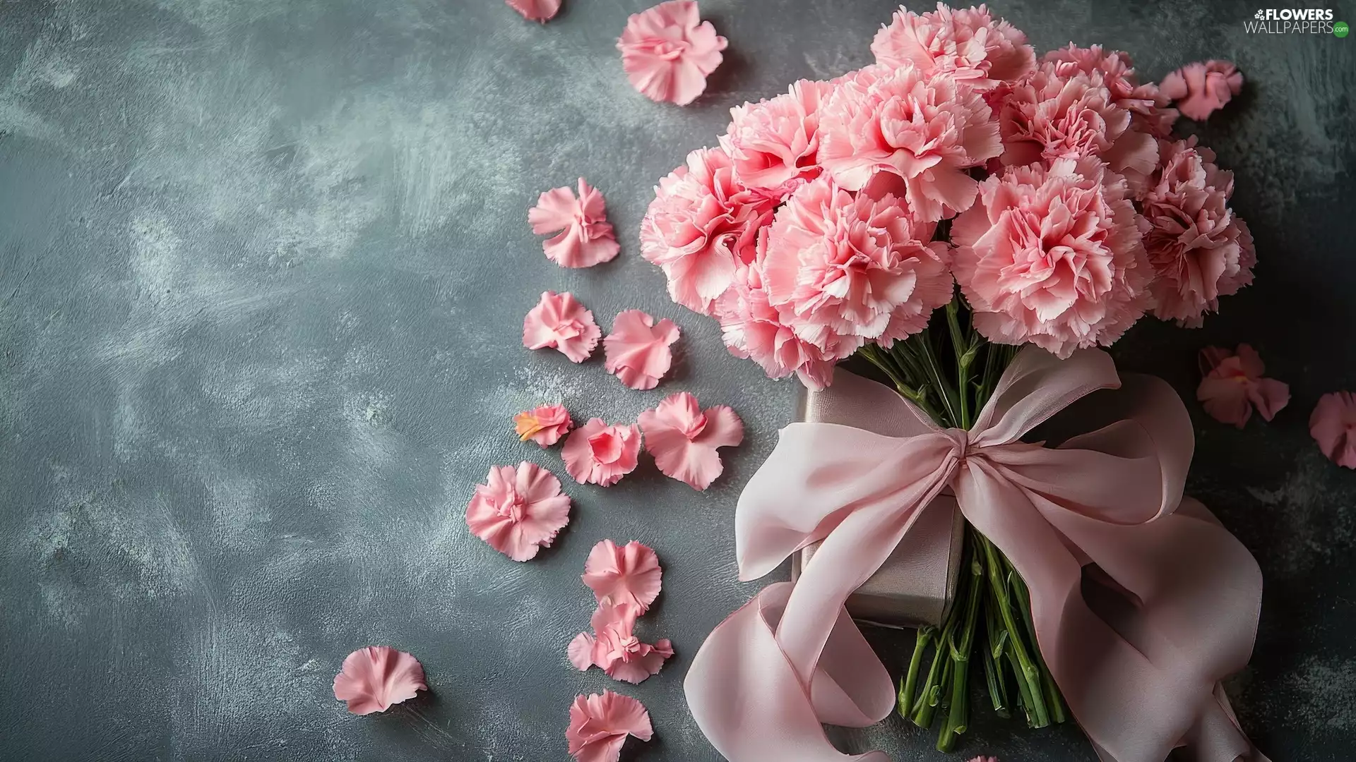 bunch, Flowers, bow, Present, ribbon, cloves