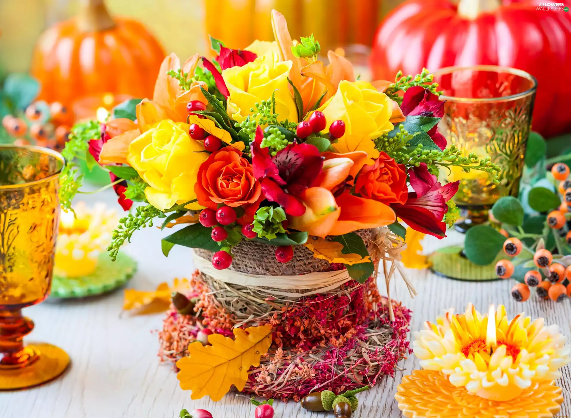 Leaf, pumpkin, bouquet, flowers, Autumn