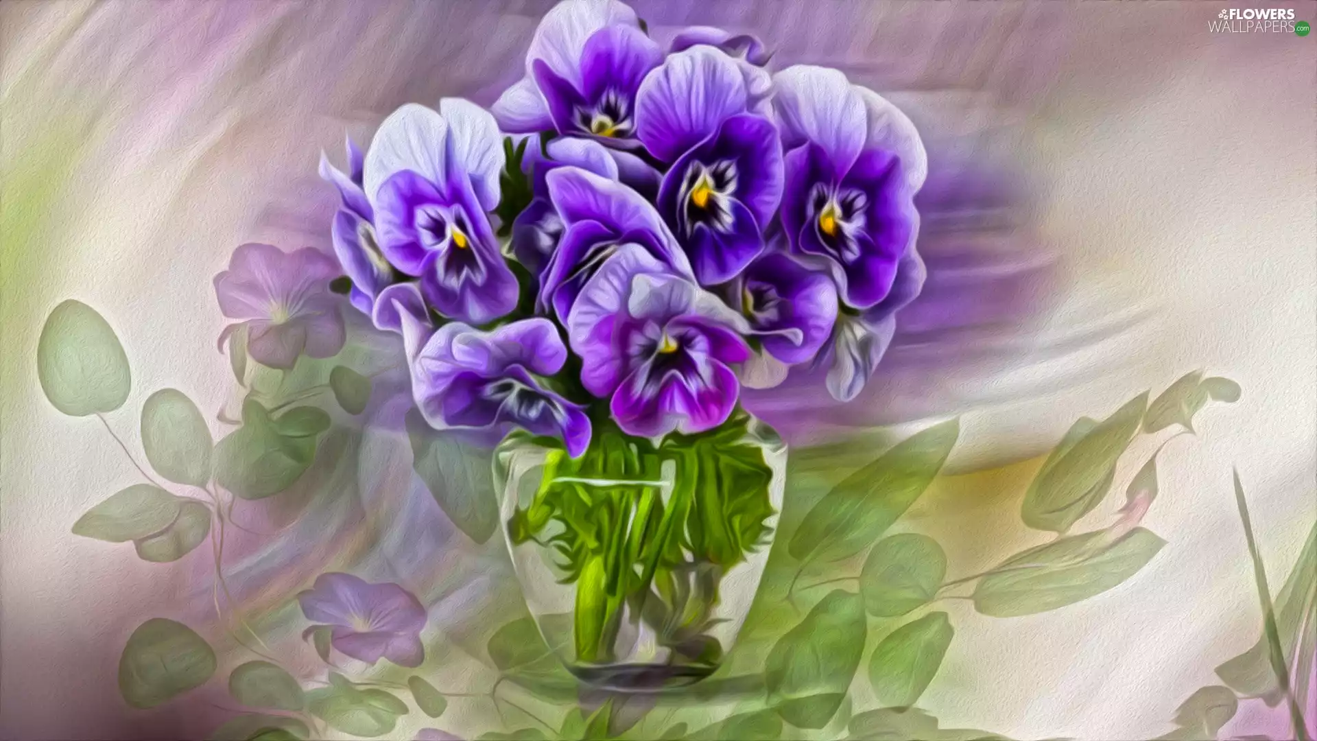 Flowers, pansies, graphics, purple