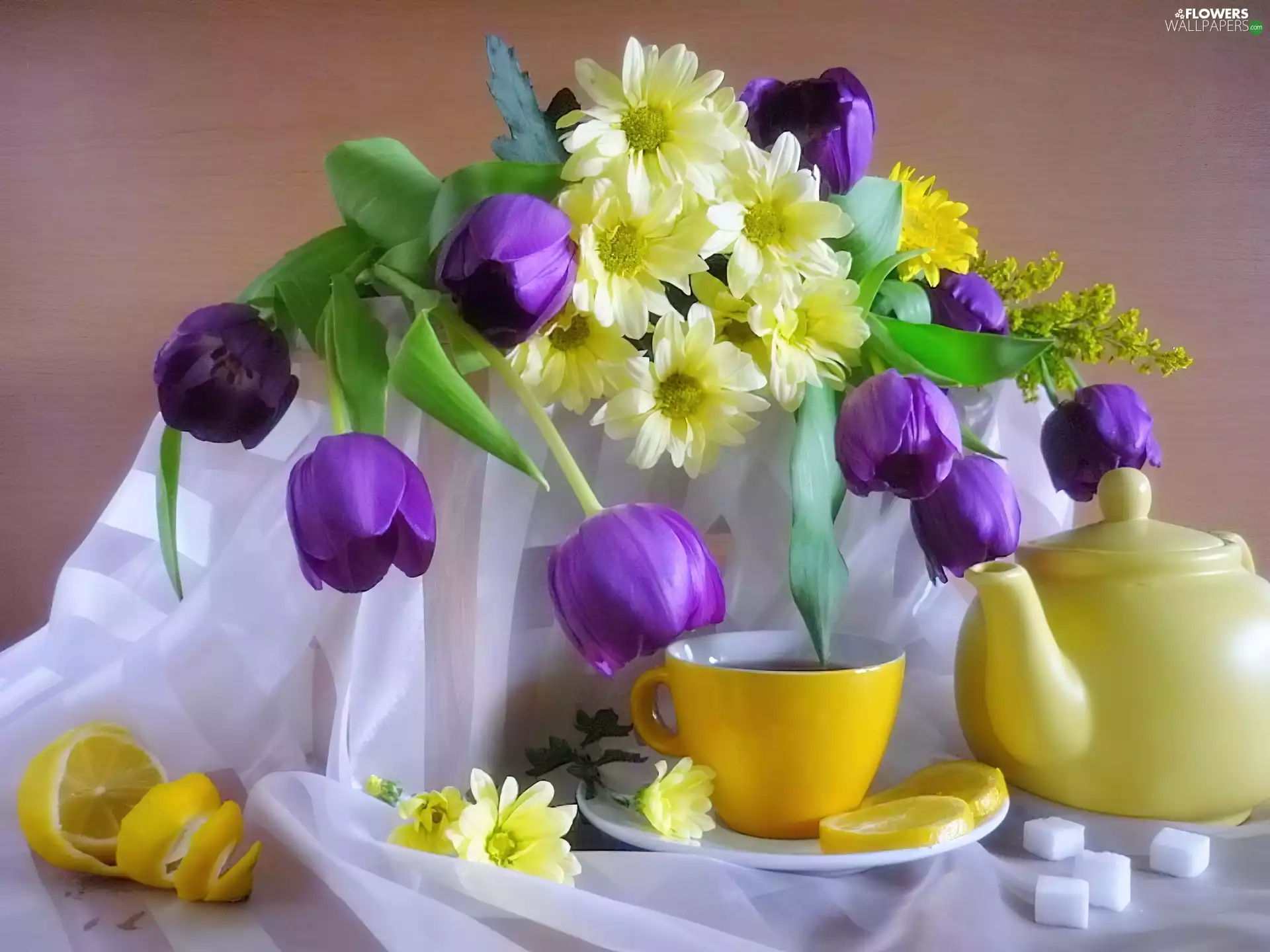 Flowers, Tulips, jug, purple
