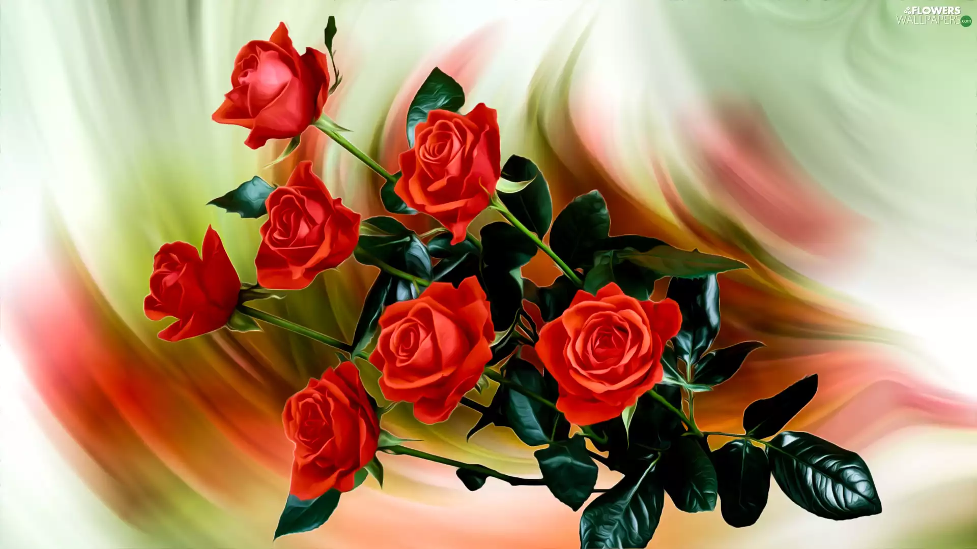 Flowers, roses, graphics, Red