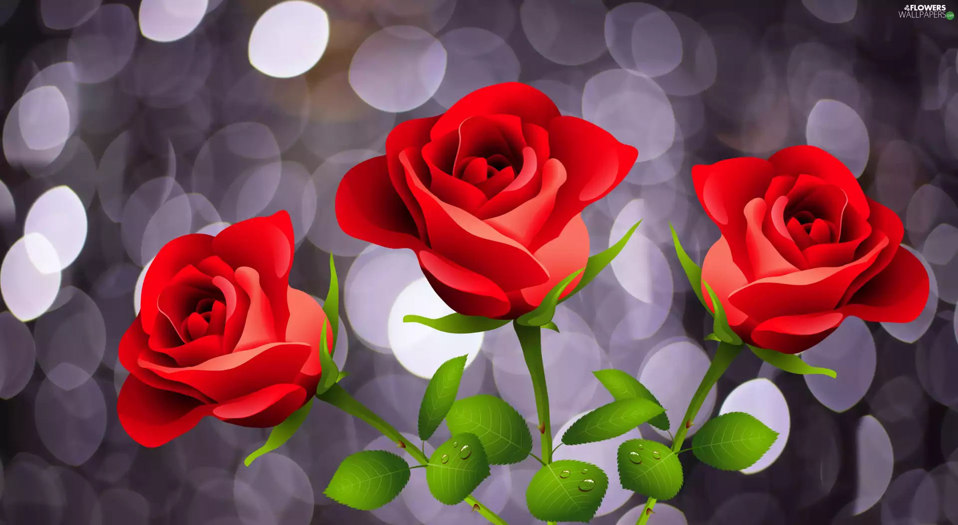 Three, roses, Bokeh, Red