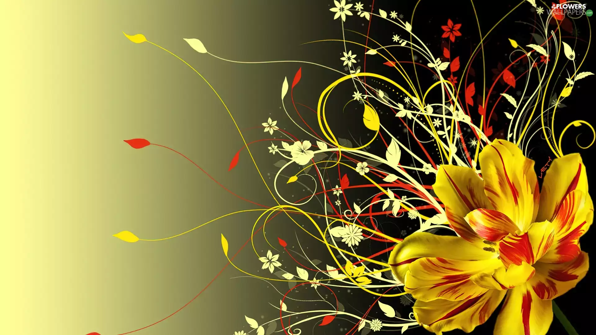 yellow, tulip, Art, Red