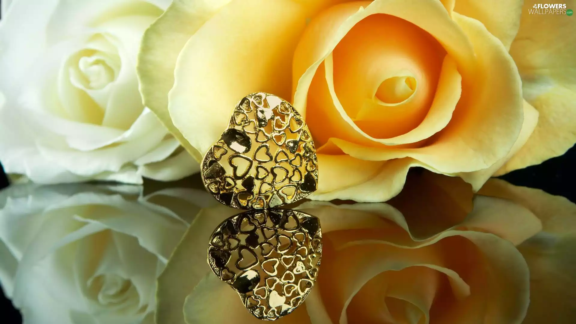 reflection, roses, Heart
