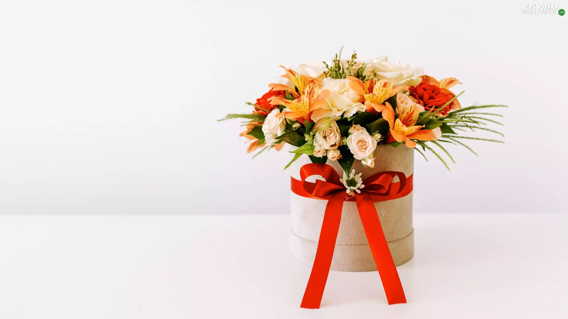 Bouquet of Flowers, ribbon, bow, Box