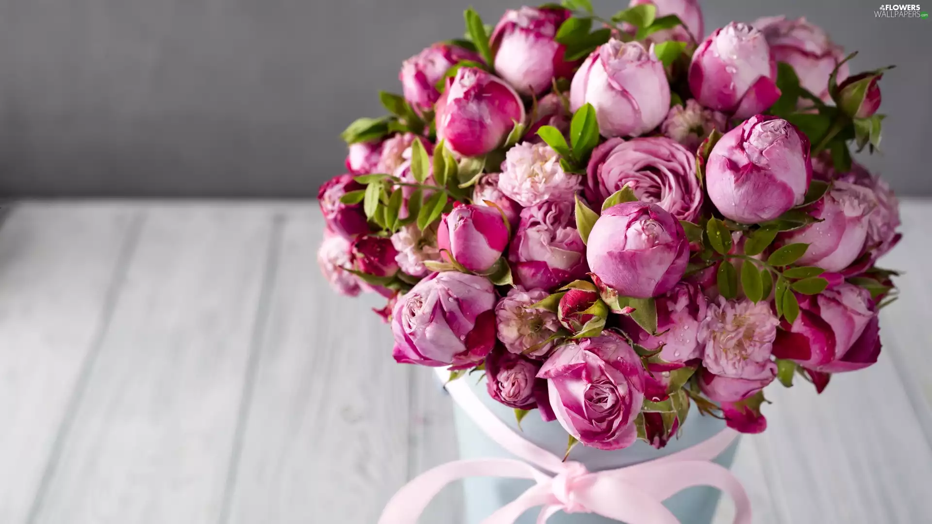 roses, ribbon, Buds, Pink, bouquet