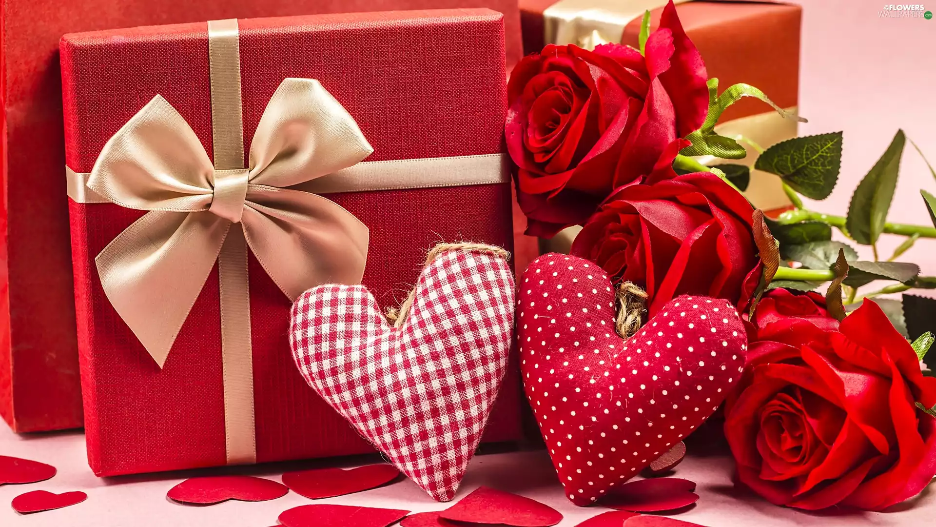 heart, ribbon, Present, roses, Valentine