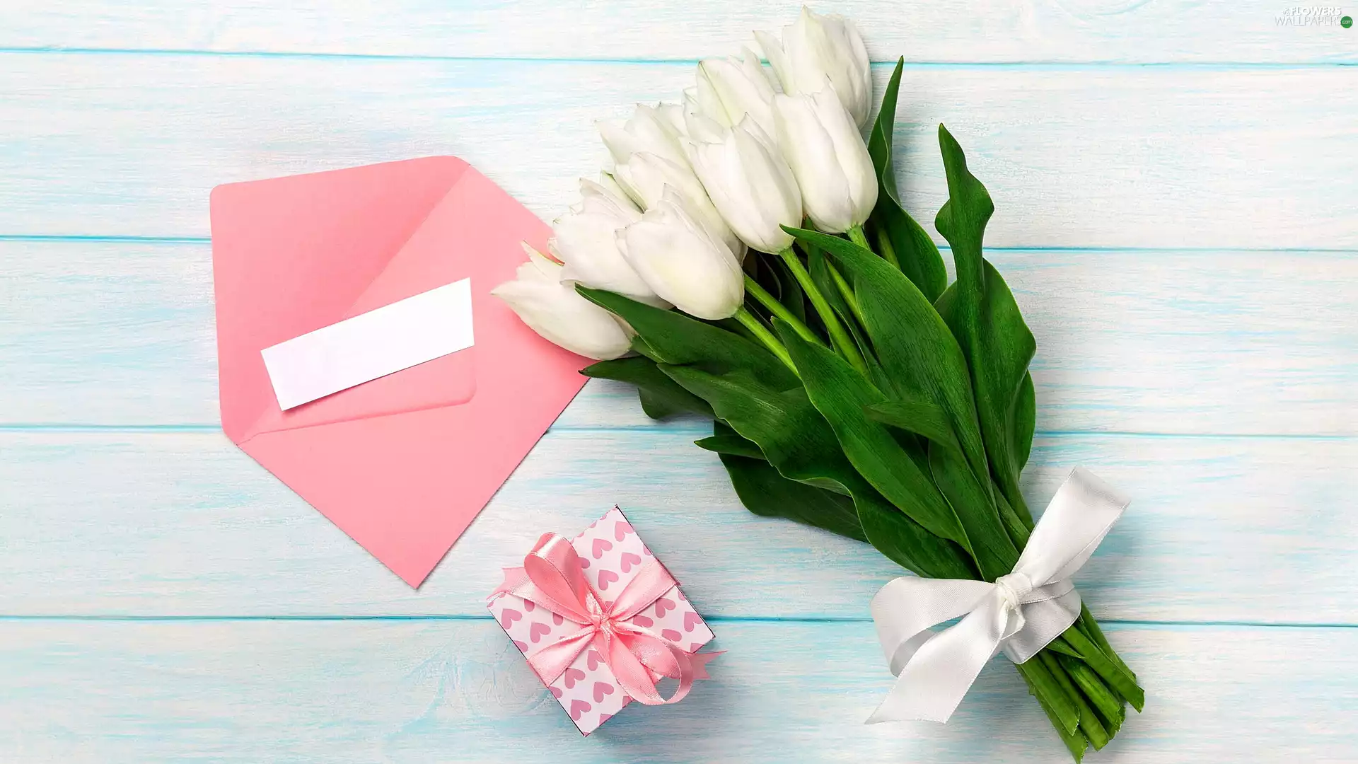 card, ribbon, Present, envelope, Tulips