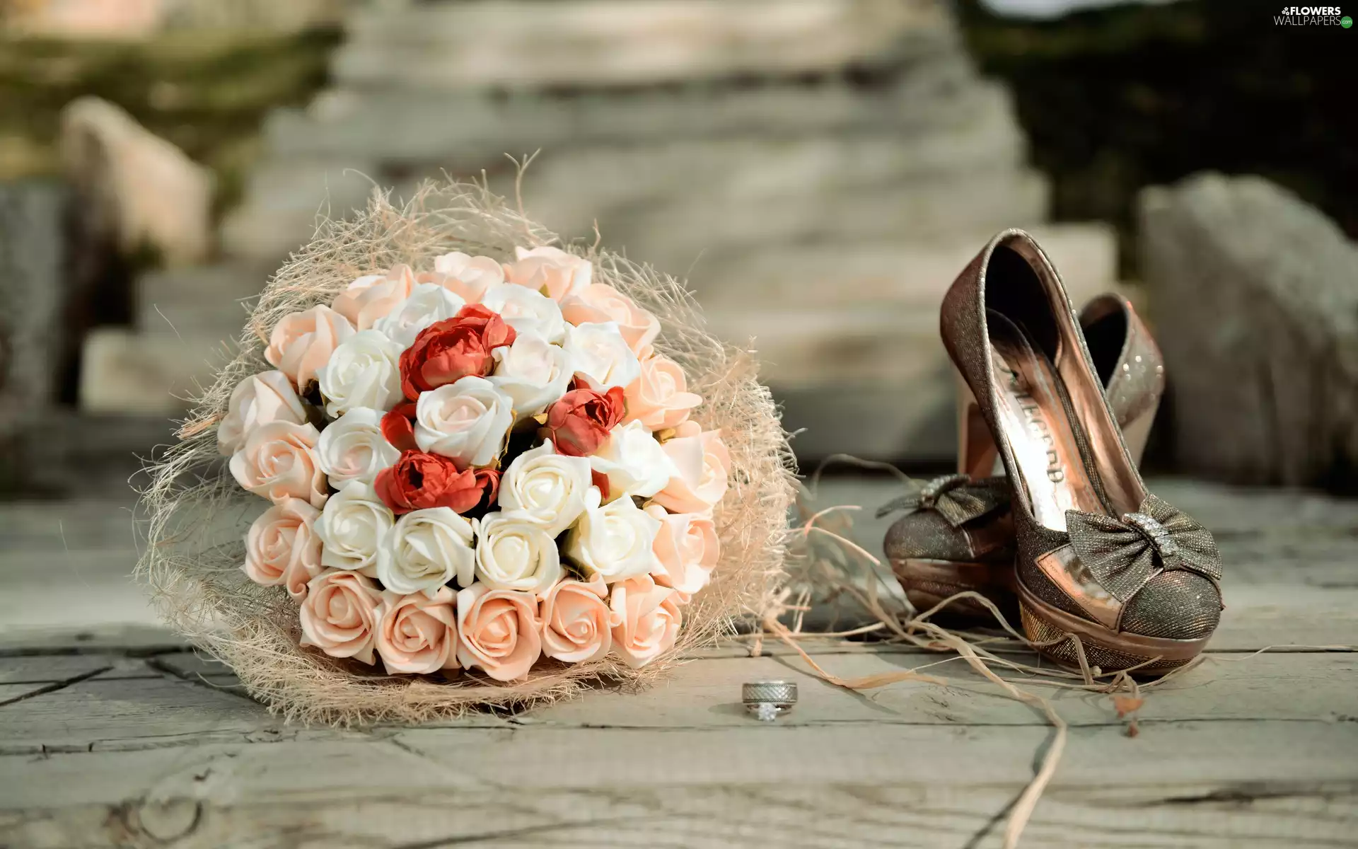 ring, bouquet, Boots