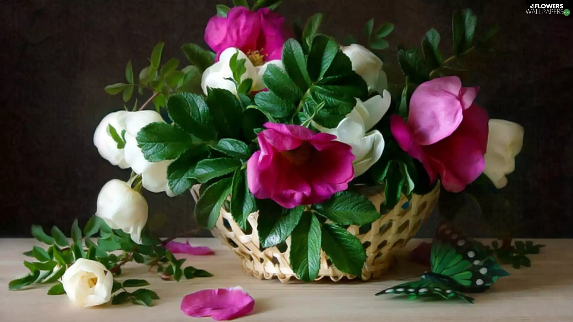 basket, wild, rose, bouquet