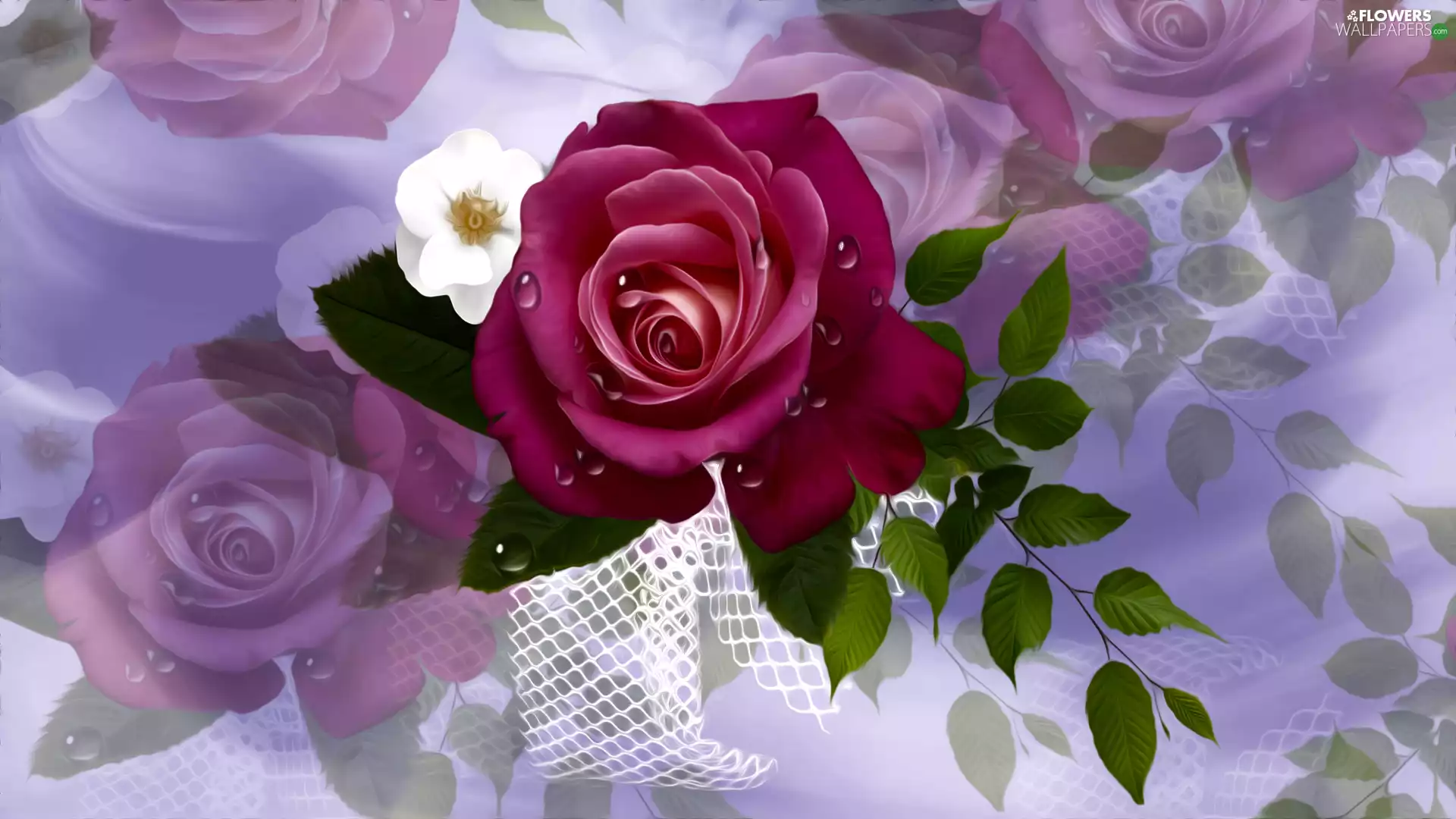 Flowers, leaves, graphics, rose