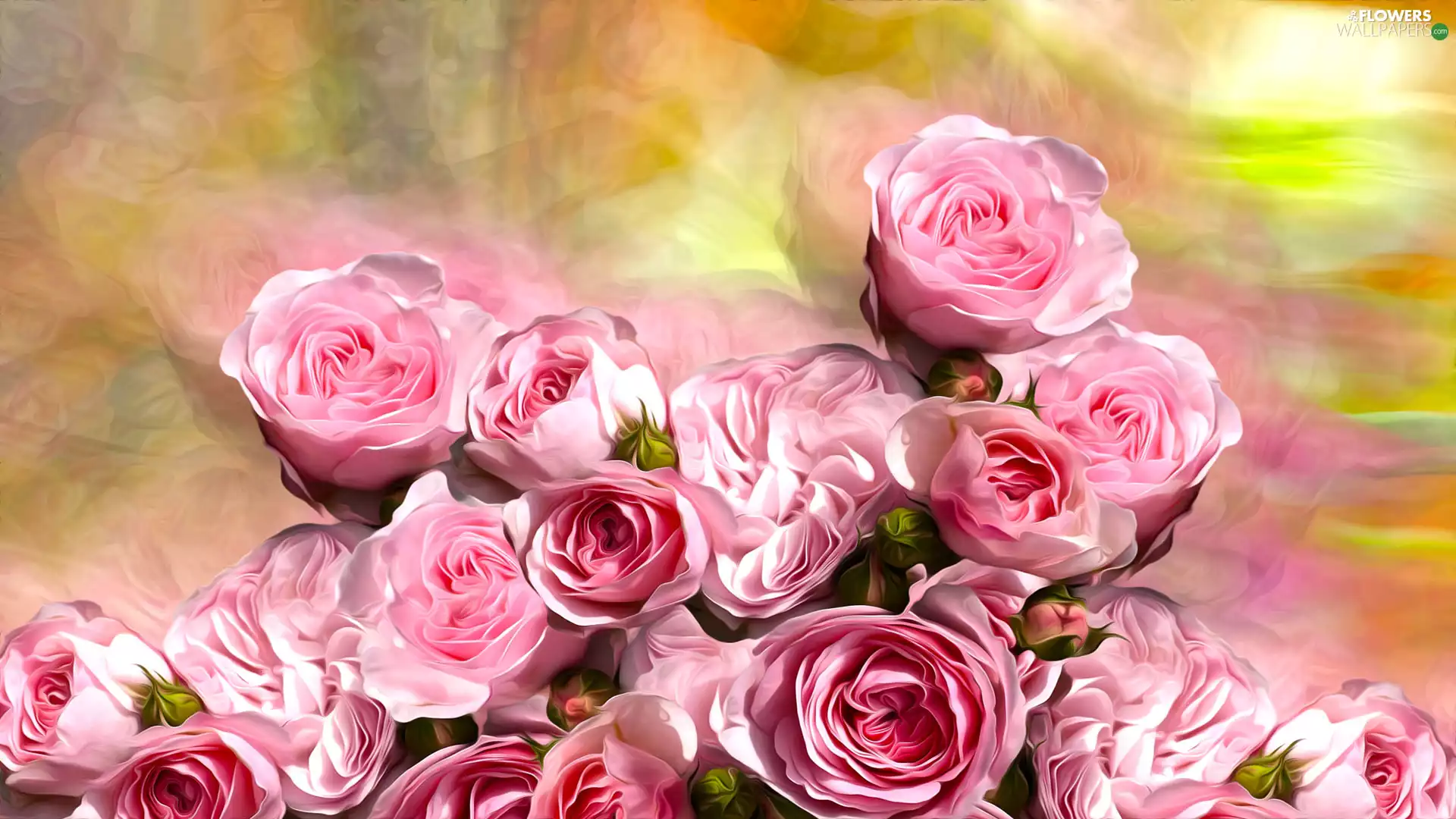 2D Graphics, Pink, roses