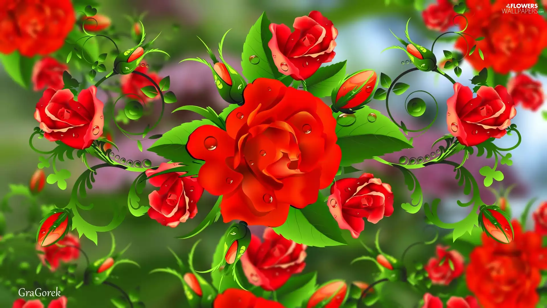 Flowers, roses, 2D Graphics, Red