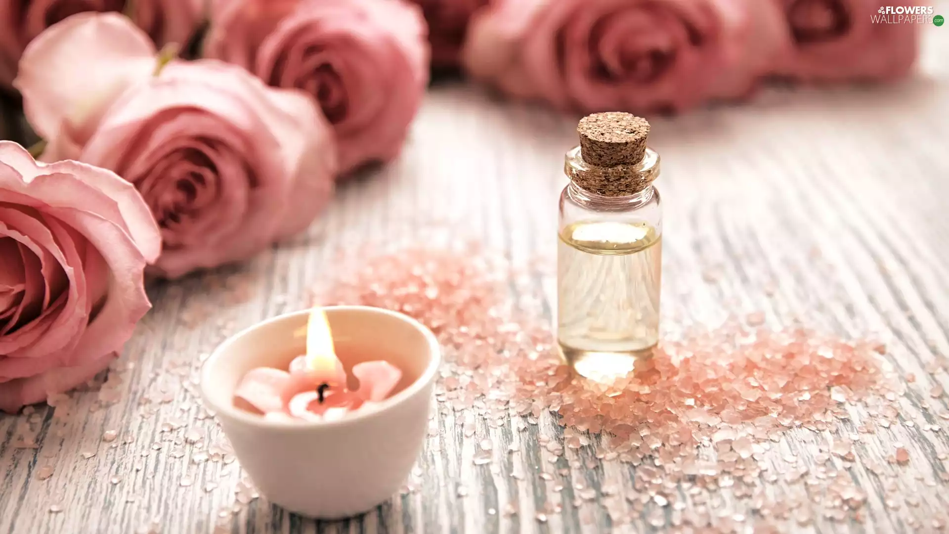 oil, roses, candle, Candle, composition