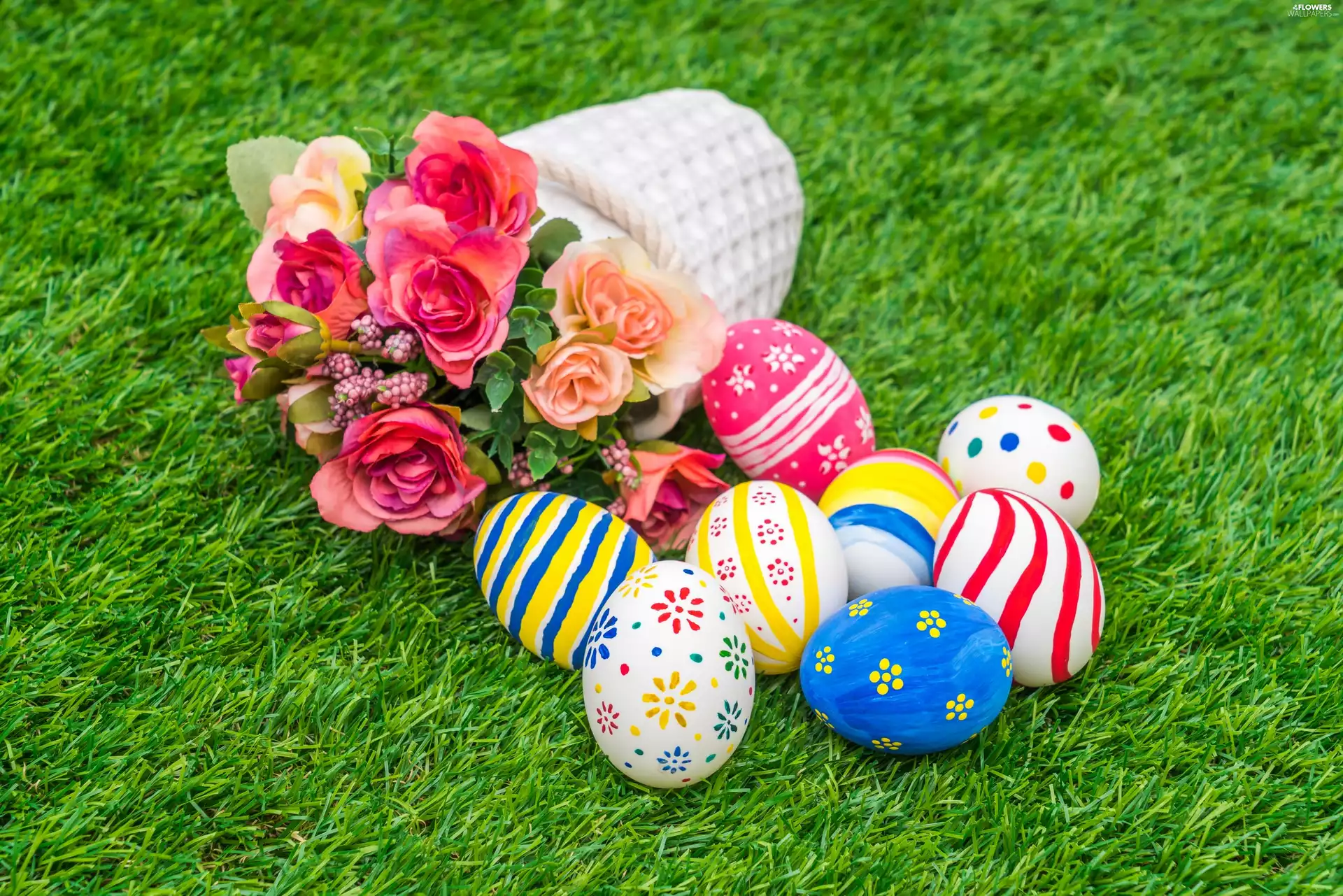 eggs, Easter, composition, roses