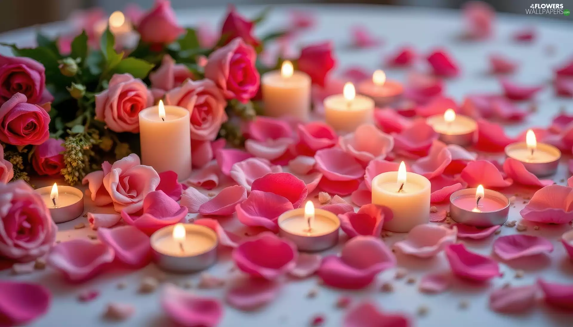 roses, candles, flakes