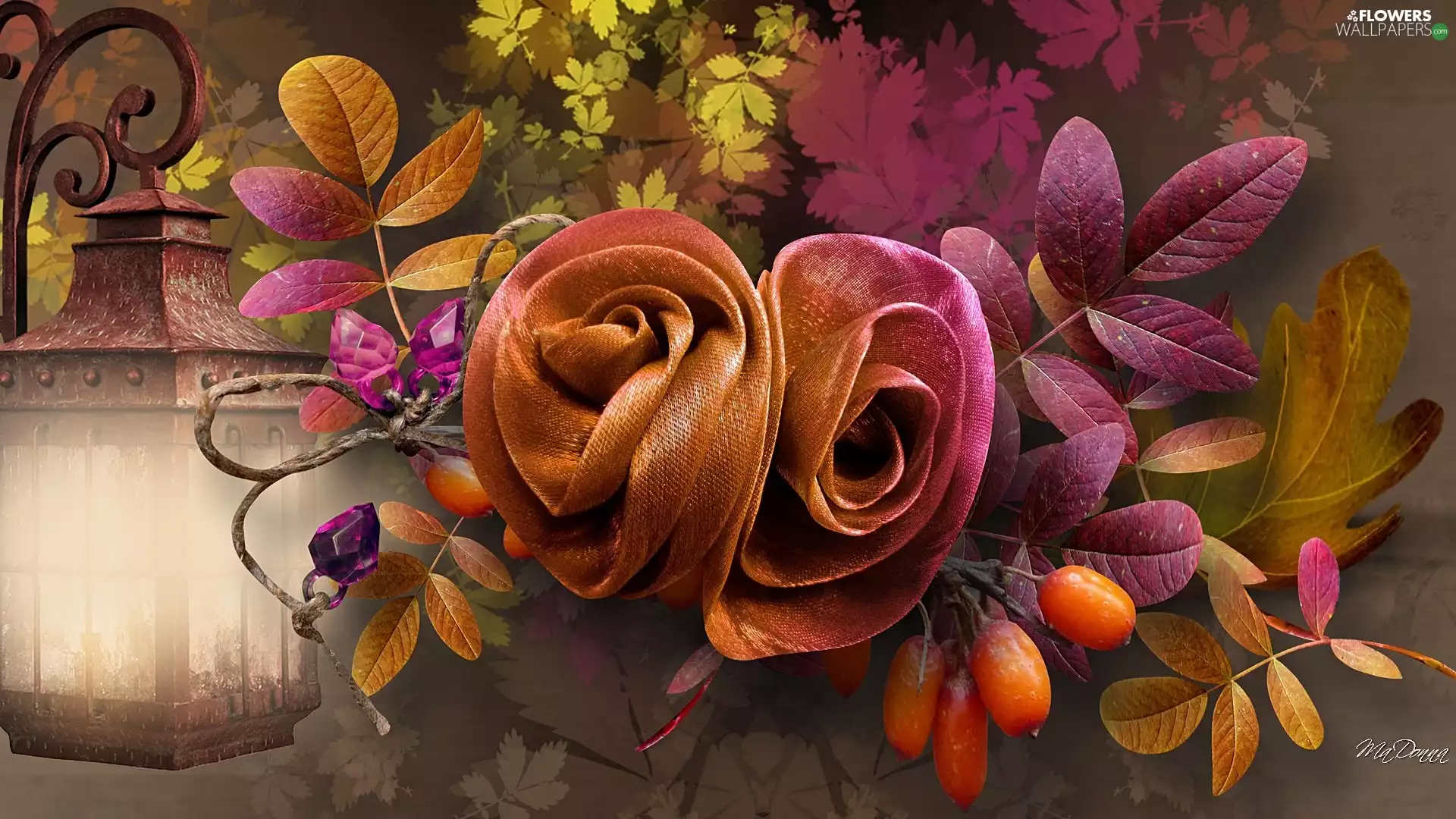 Flowers, autumn, Art, roses