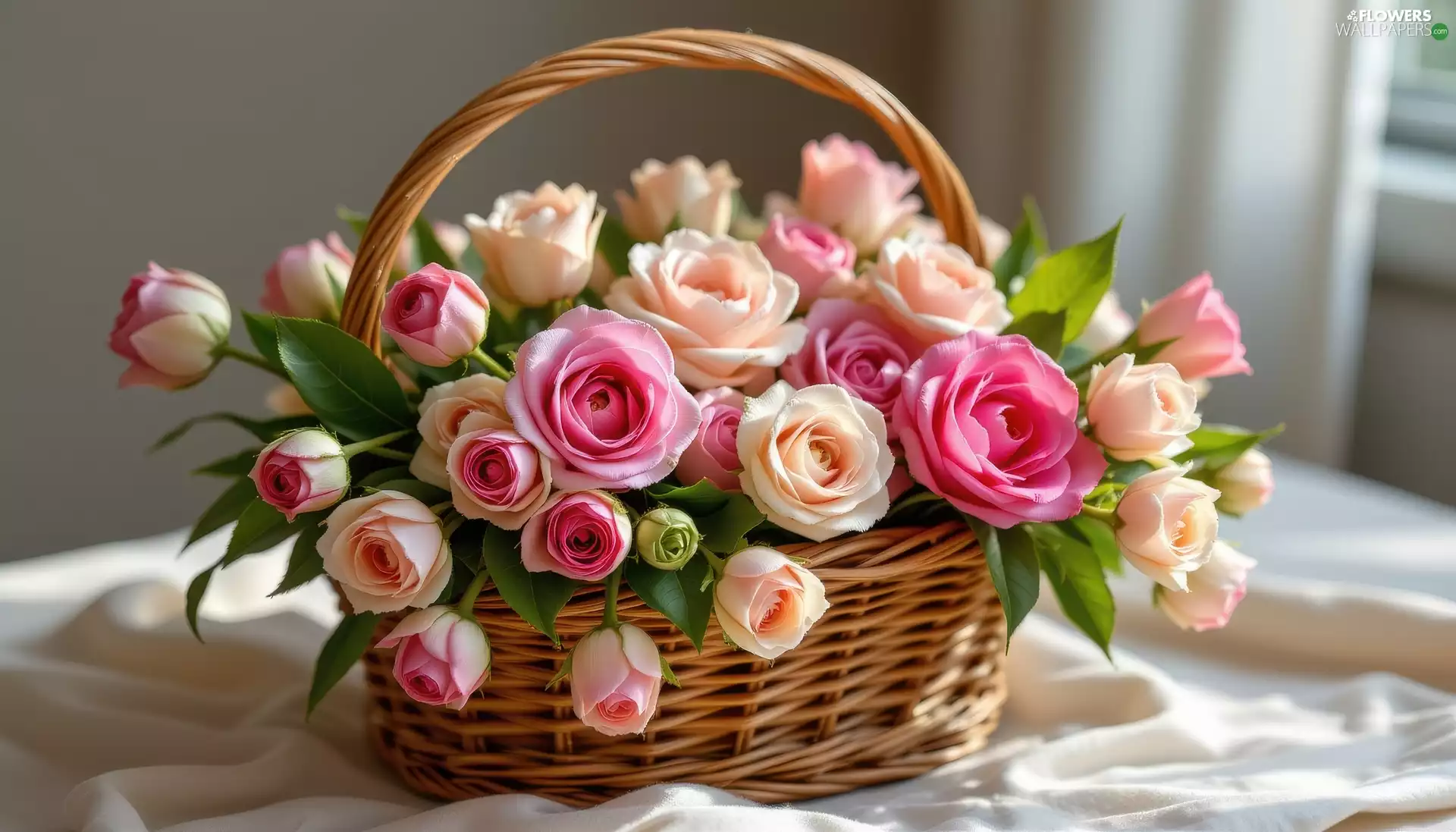 Flowers, color, basket, roses