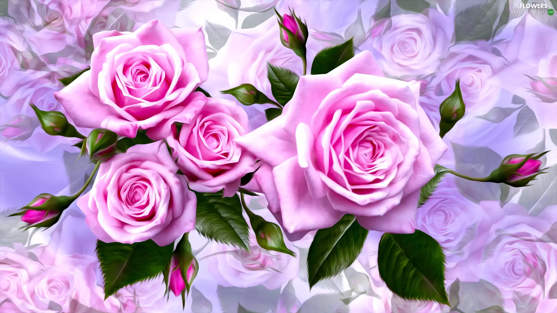 Flowers, Buds, graphics, roses