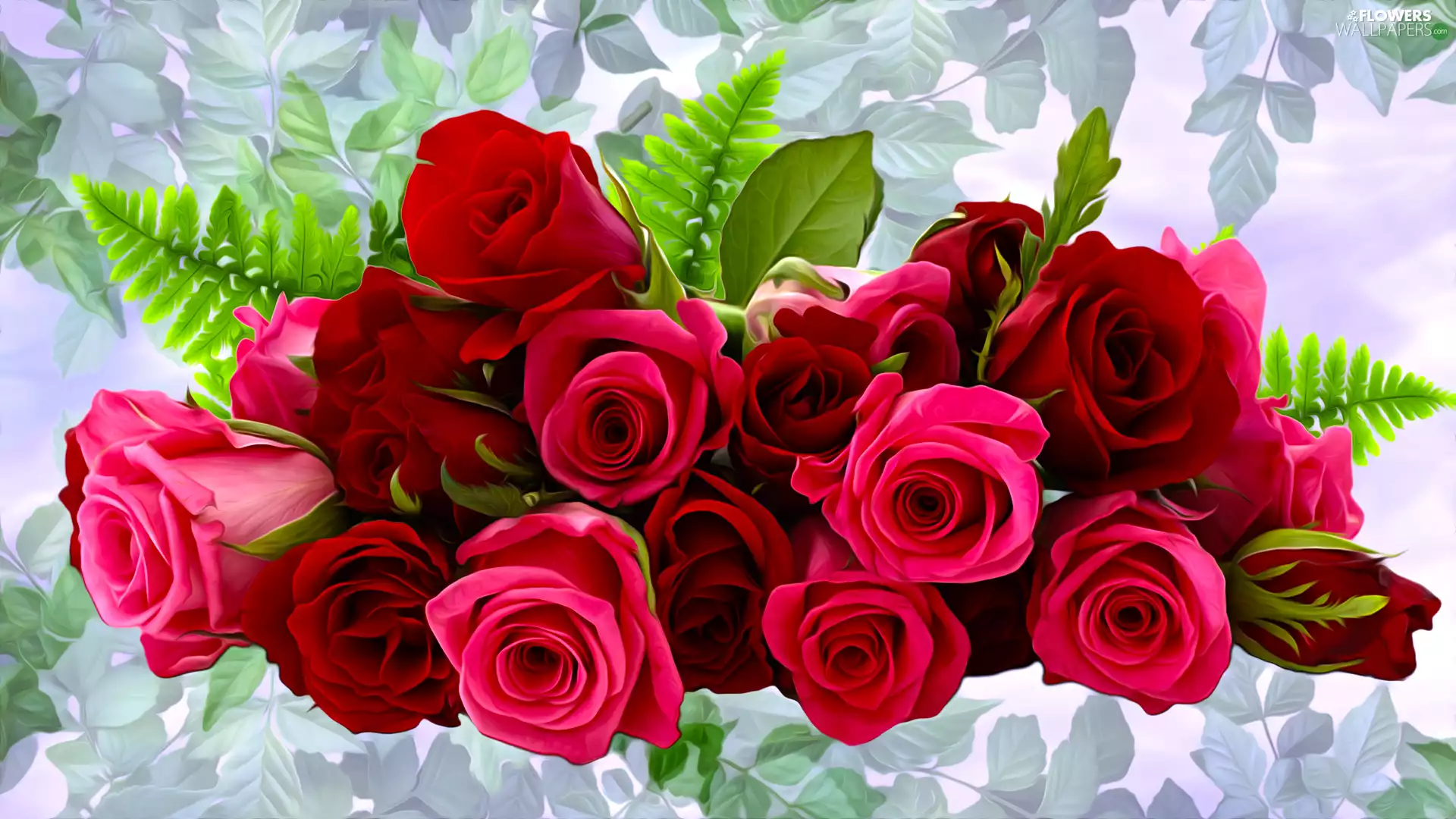 Flowers, Leaf, graphics, roses