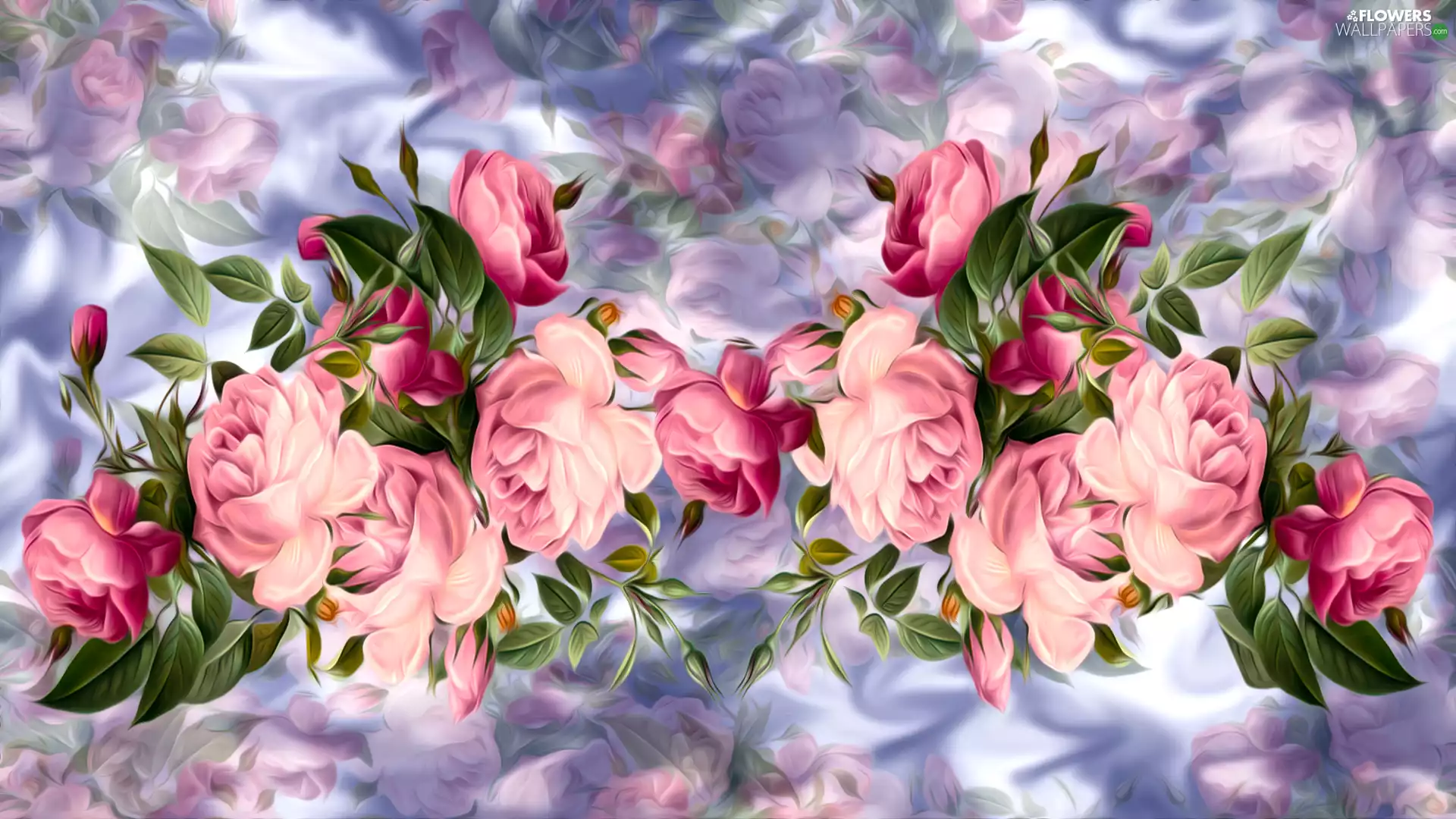 Flowers, Pink, graphics, roses