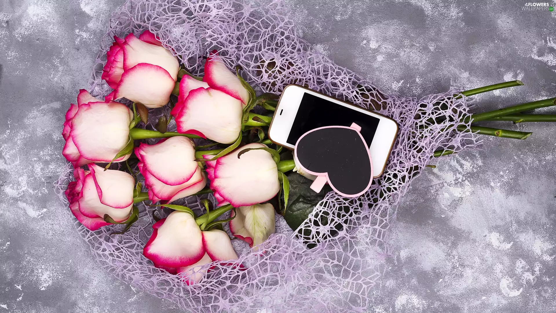 Flowers, Heart, Telephone, roses