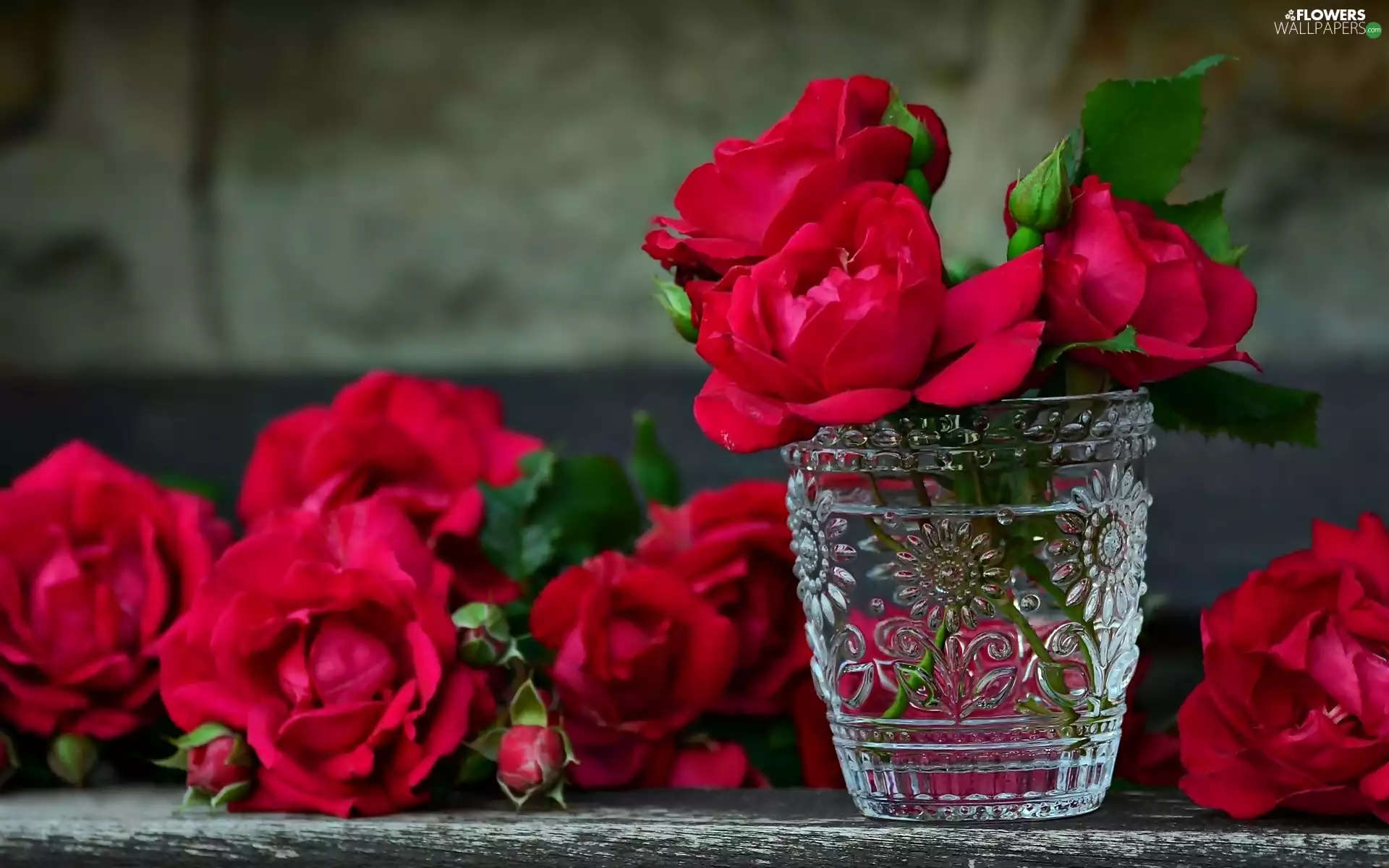 Flowers, crystal, vase, roses