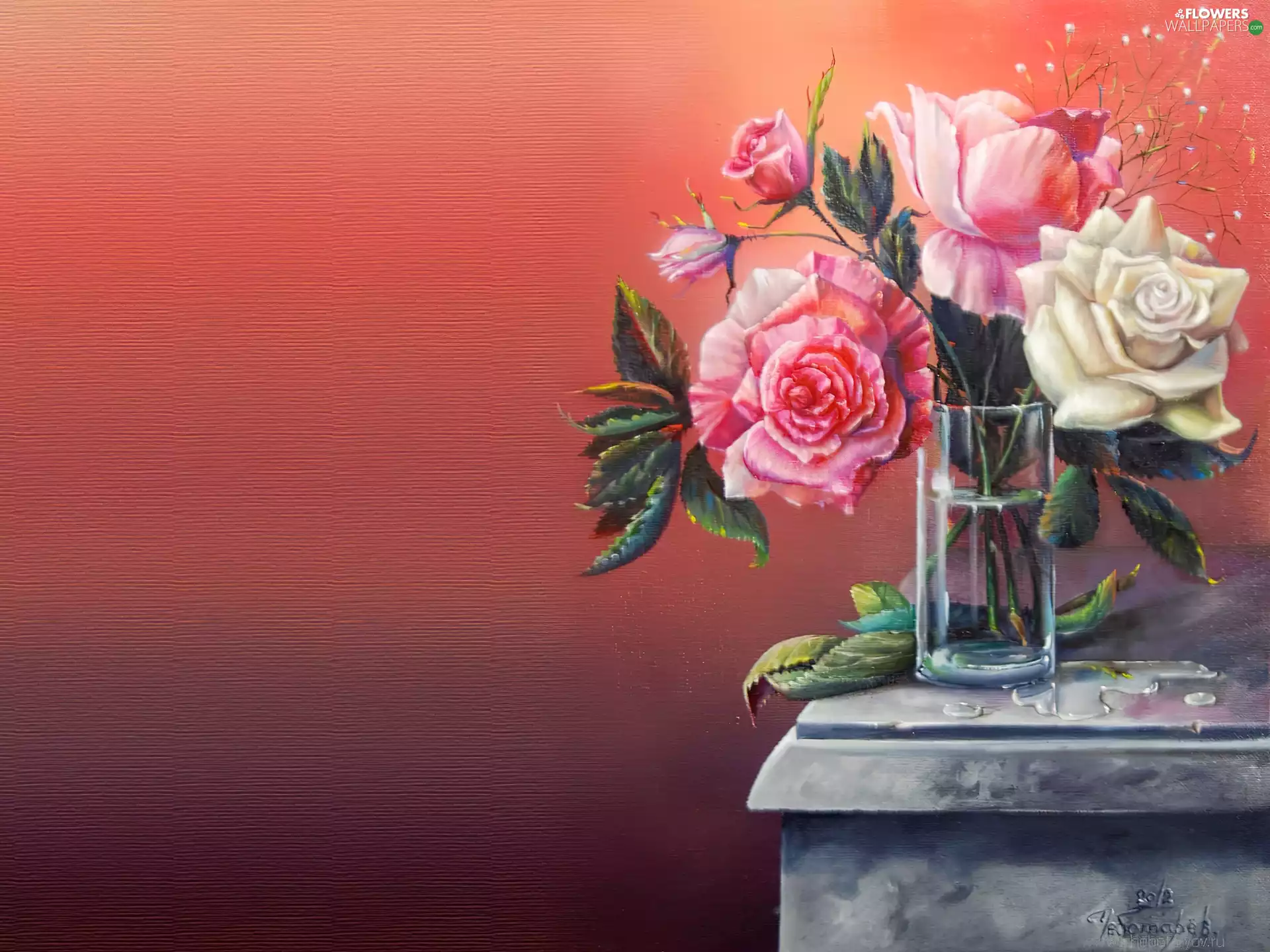 roses, Vase, Flowers