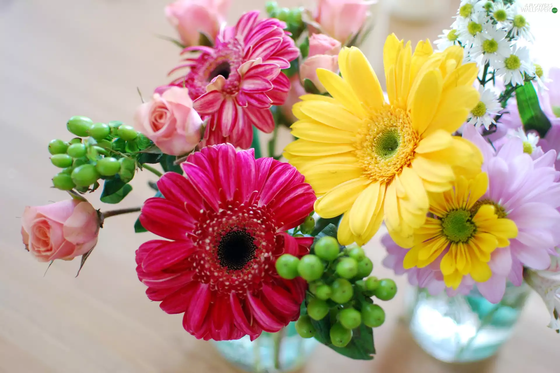 roses, bouquet, gerberas