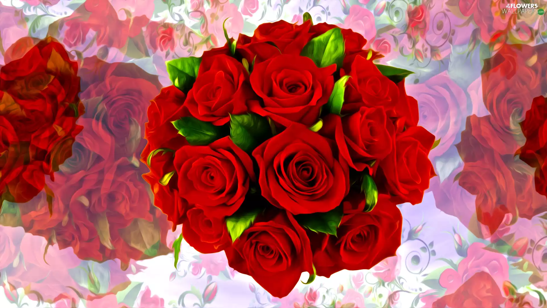 graphics, Red, bouquet, roses