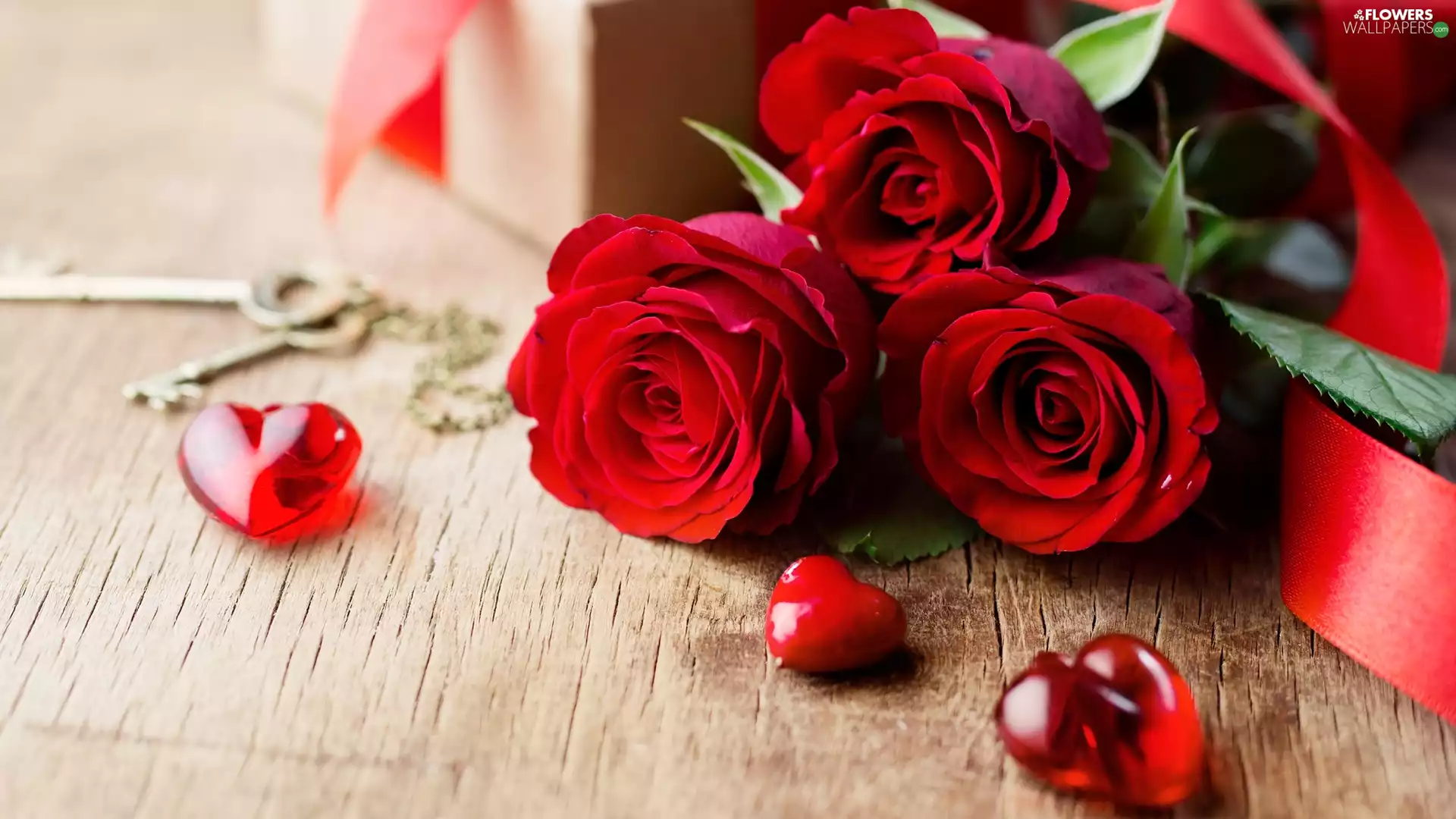 roses, hearts, Three, Red, Flowers