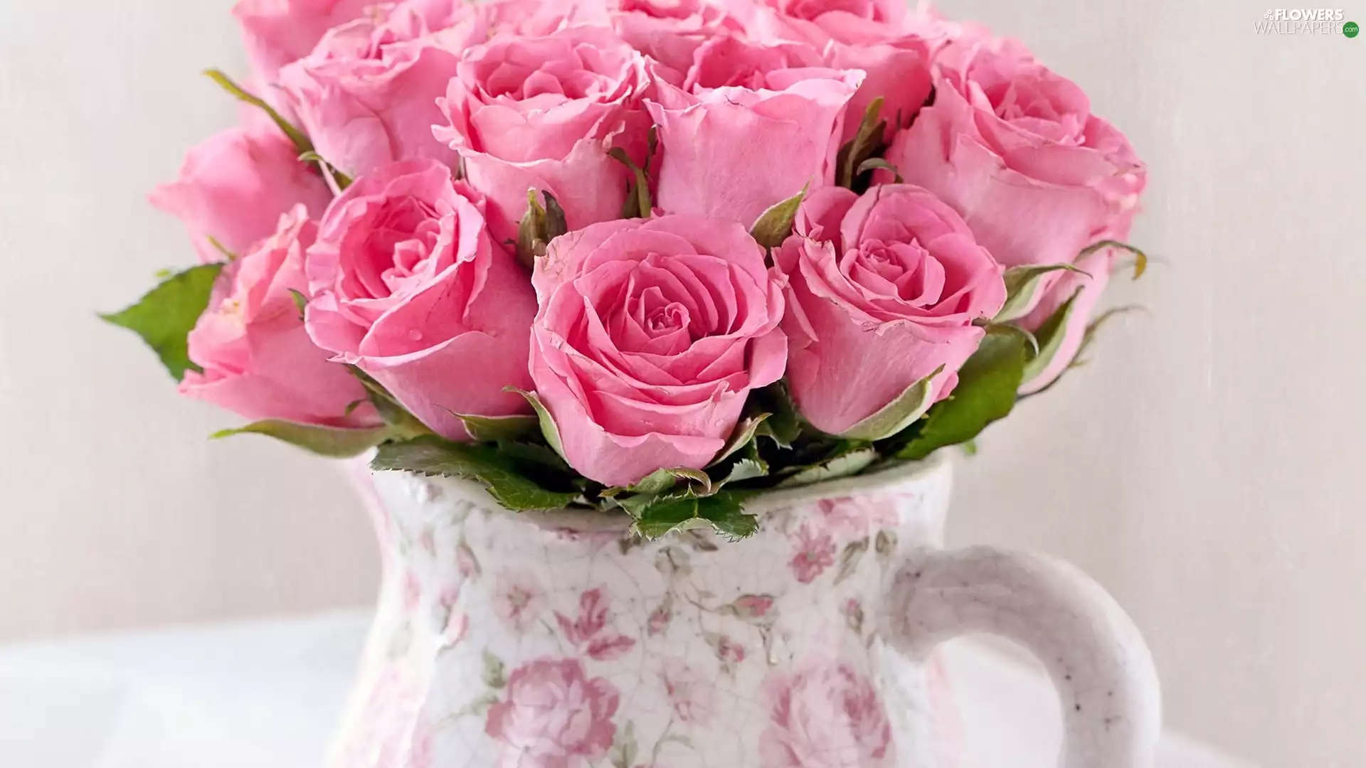 Pink, ceramic, jug, roses