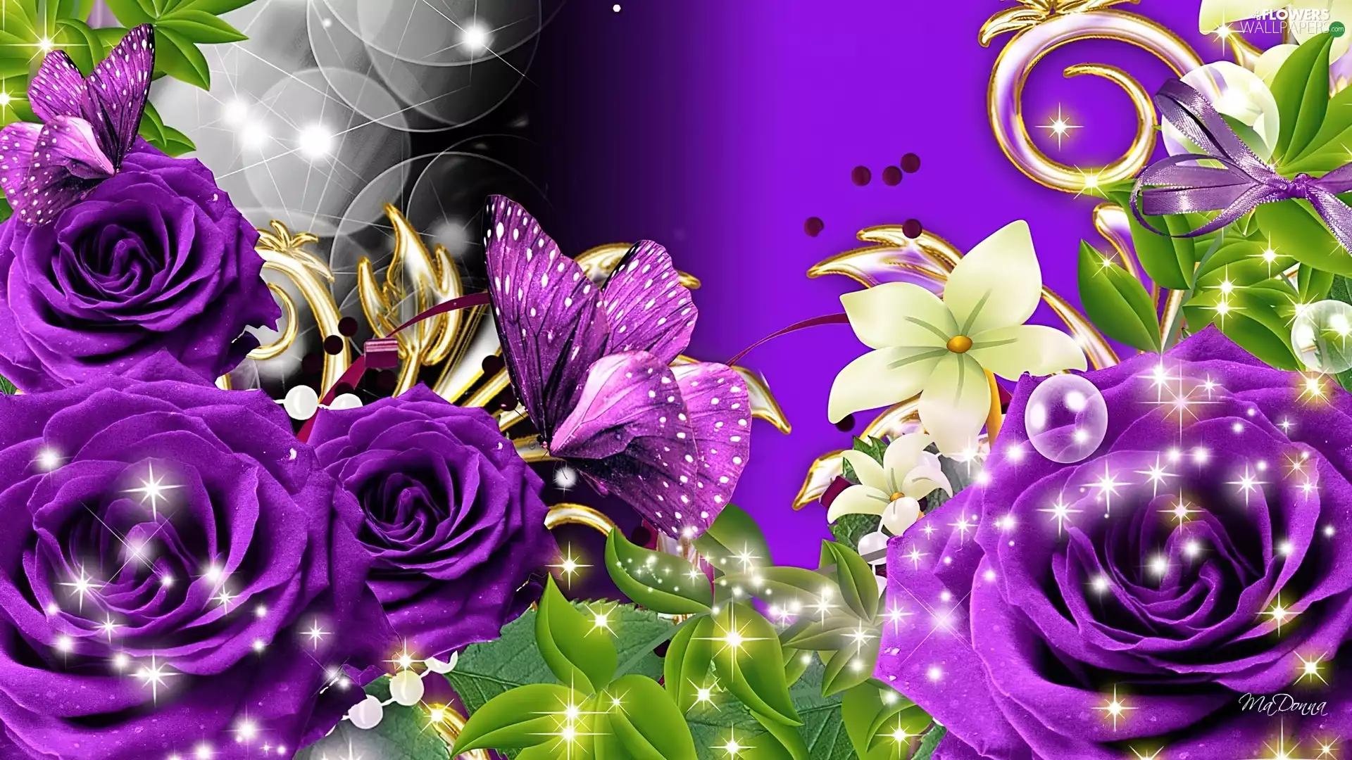 purple, butterfly, Art, roses