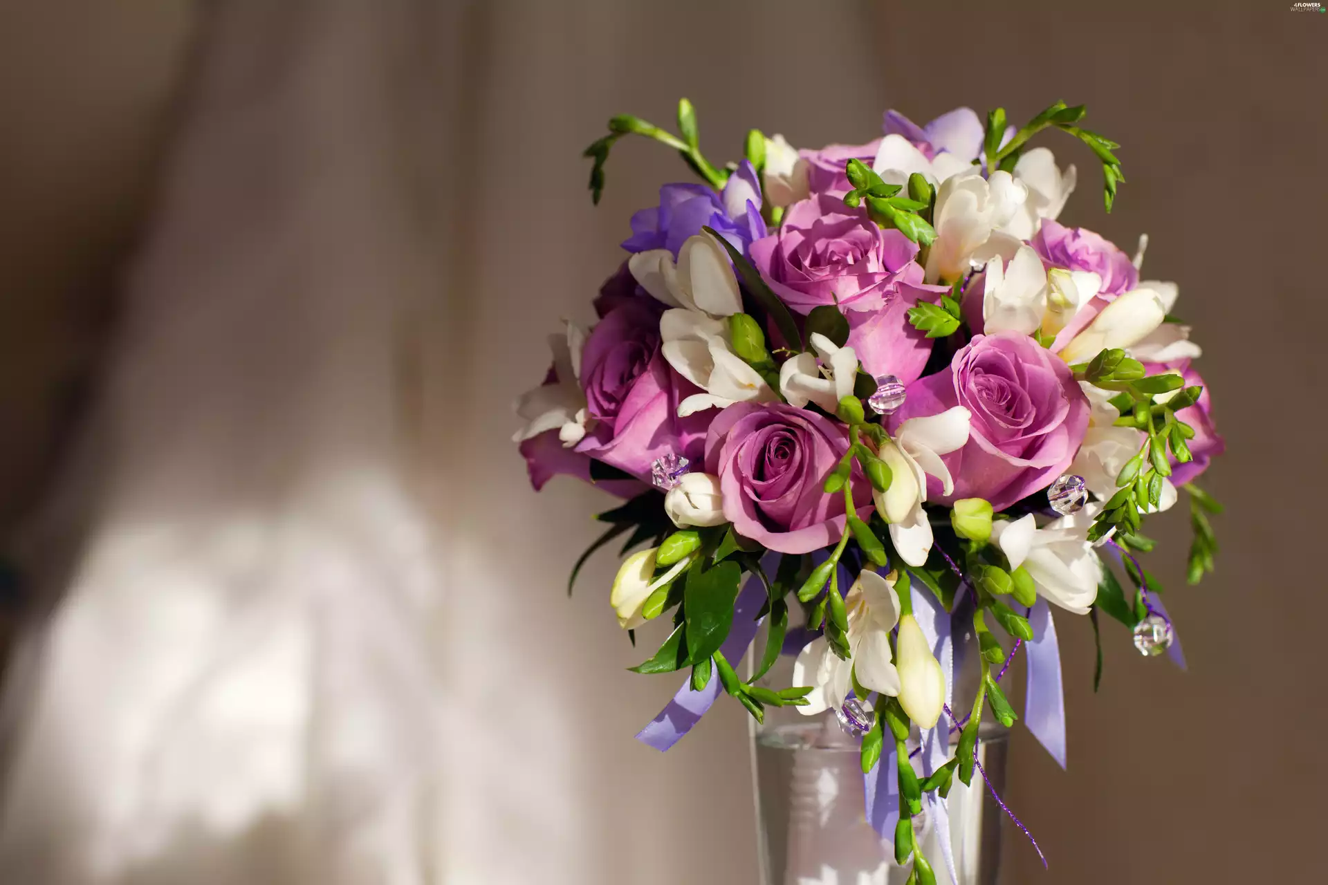 purple, Flowers, bouquet, roses