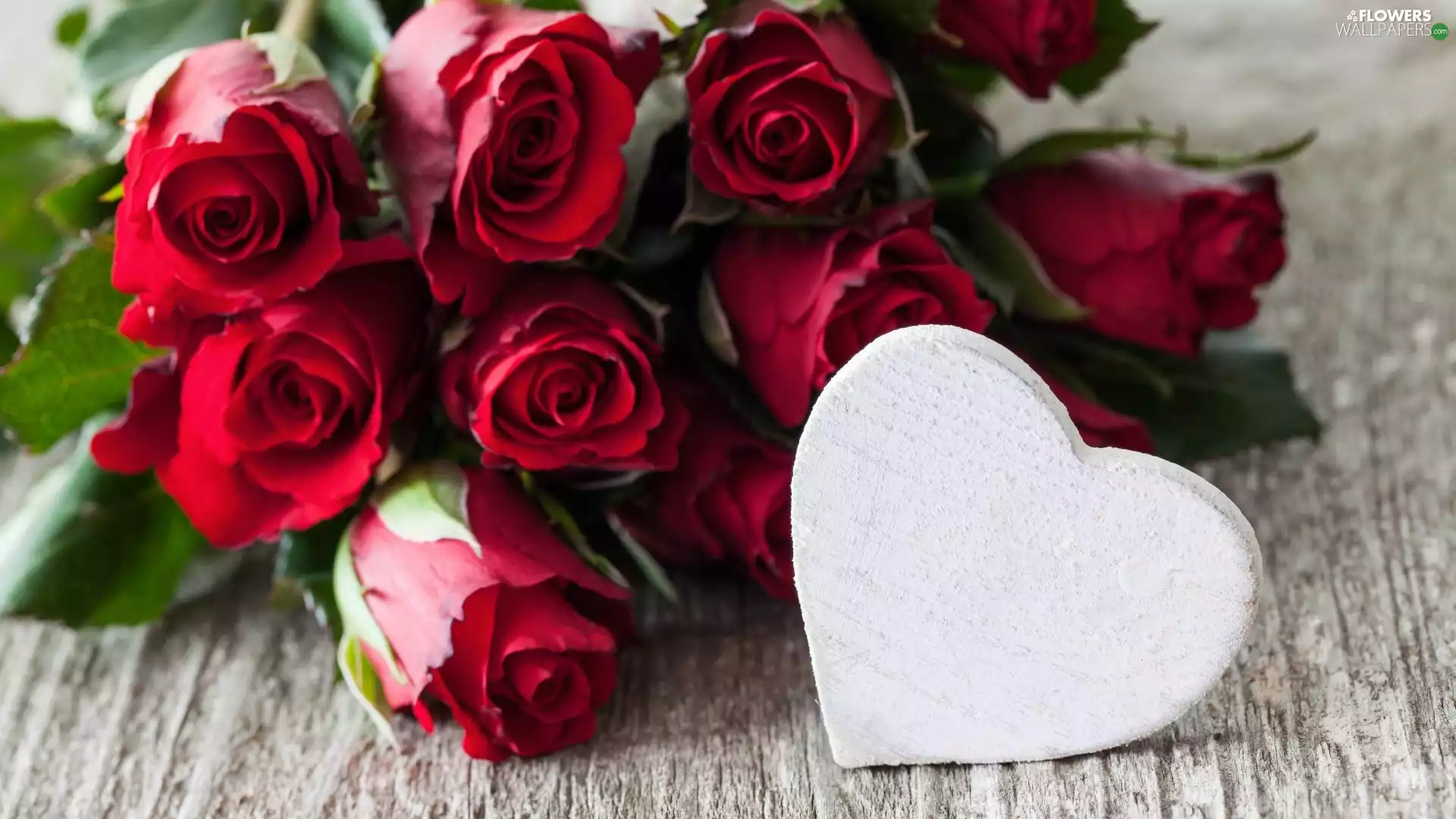 Red, wood, Heart, roses